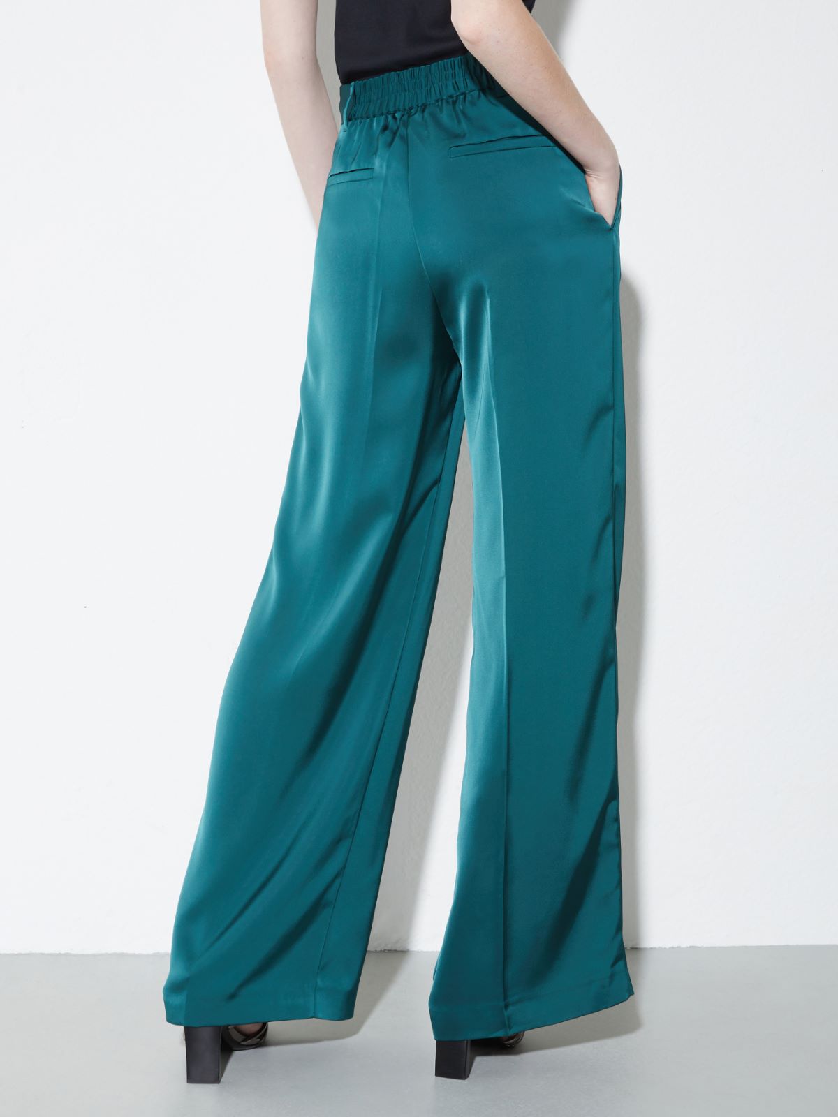 Flowing satin wide-leg trousers - DARK GREEN - MAX&Co. - 2