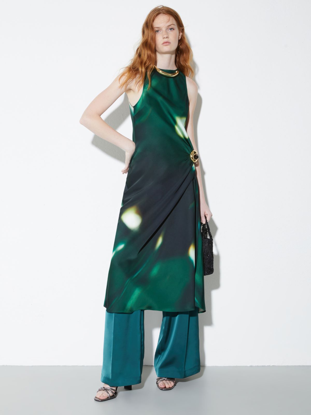 Flowing satin wide-leg trousers - DARK GREEN - MAX&Co. - 4