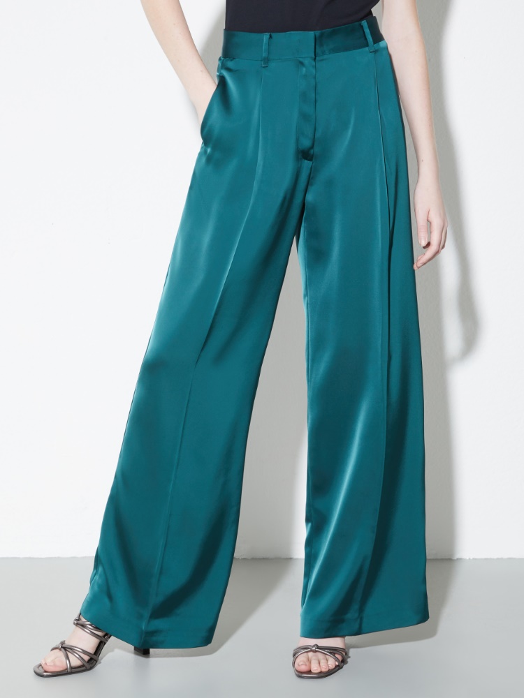 Flowing satin wide-leg trousers - DARK GREEN - MAX&Co.