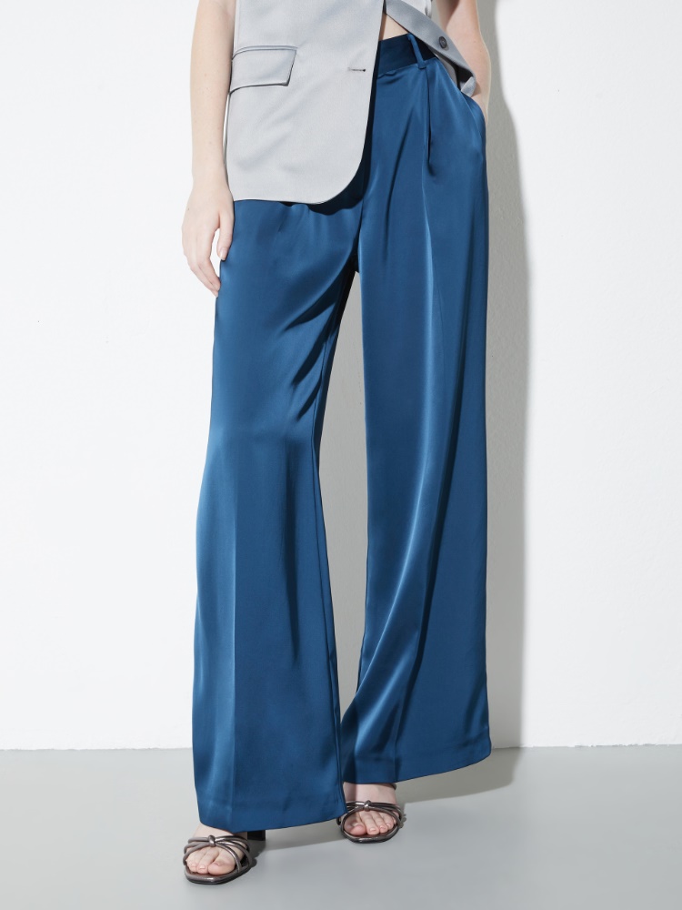 Flowing satin wide-leg trousers - NAVY - MAX&Co.
