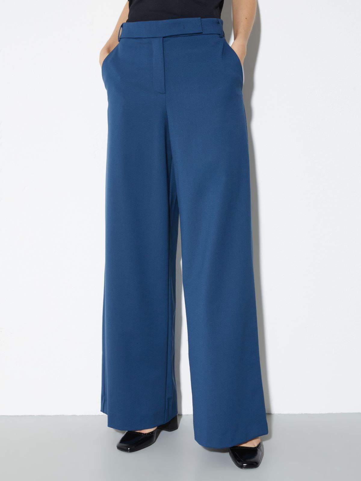 Wide-fit gabardine trousers - NAVY - MAX&Co.