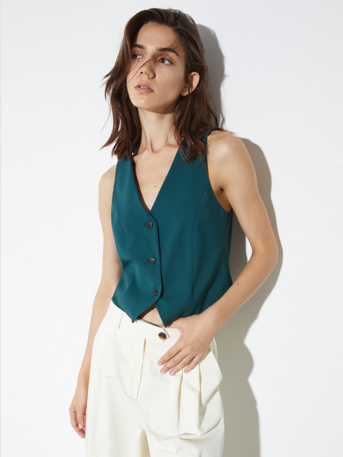 Slim-fit gabardine waistcoat - DARK GREEN - MAX&Co.