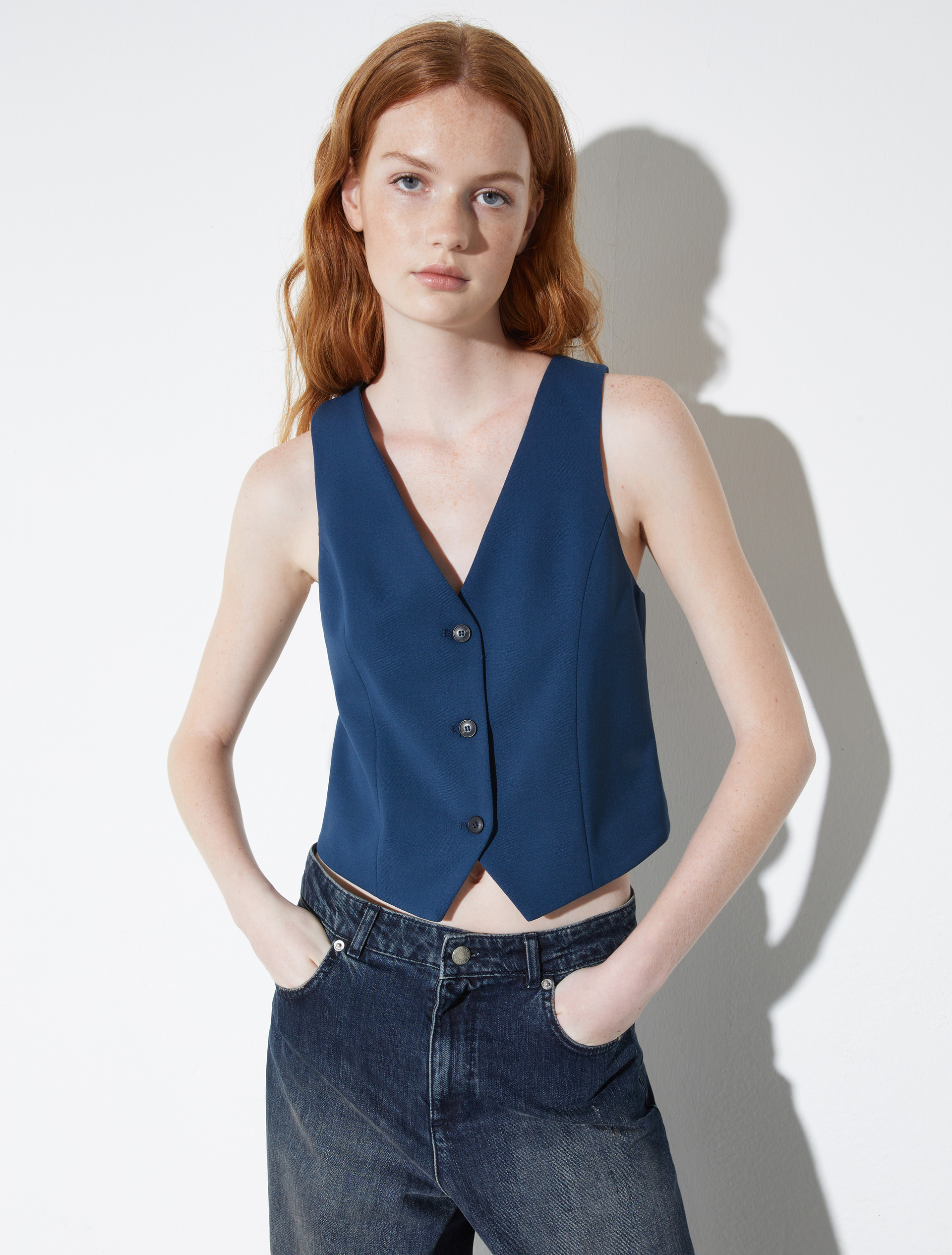 Slim-fit gabardine waistcoat, navy | MAX&Co. Slim-fit gabardine waistcoat - NAVY - MAX&Co.