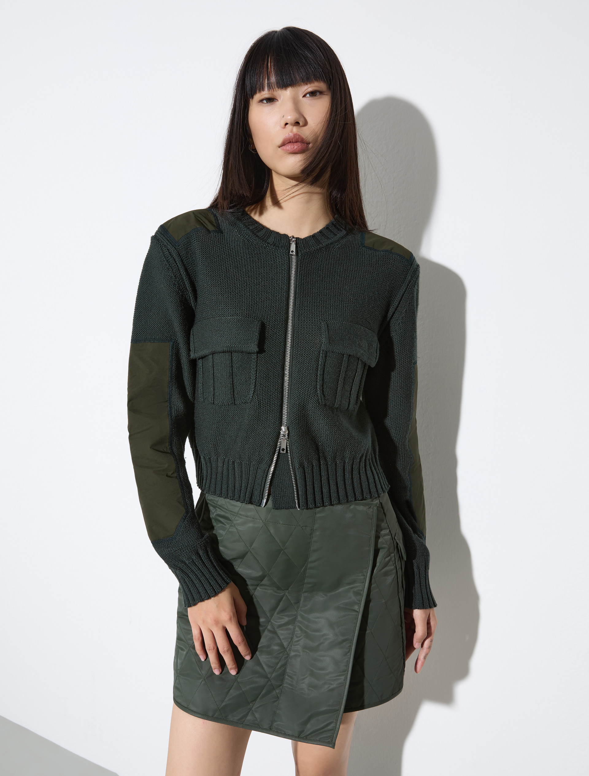 Cardigan with duchess satin details - GREEN - MAX&Co.