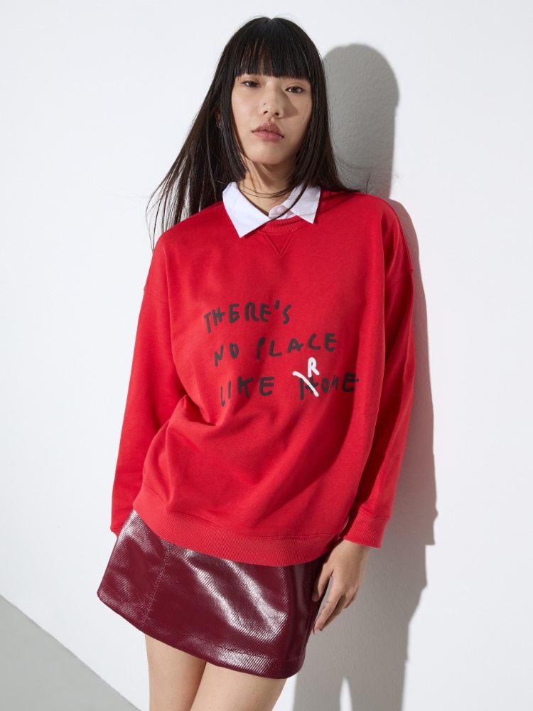 Cotton sweatshirt with lettering - RED - MAX&Co.