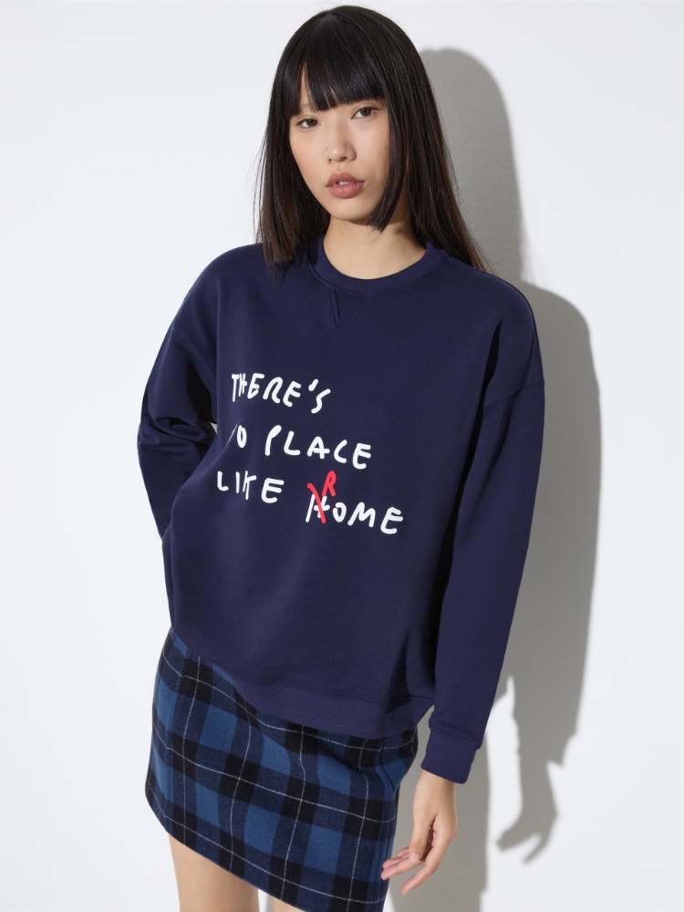 Cotton sweatshirt with lettering - MIDNIGHTBLUE - MAX&Co.