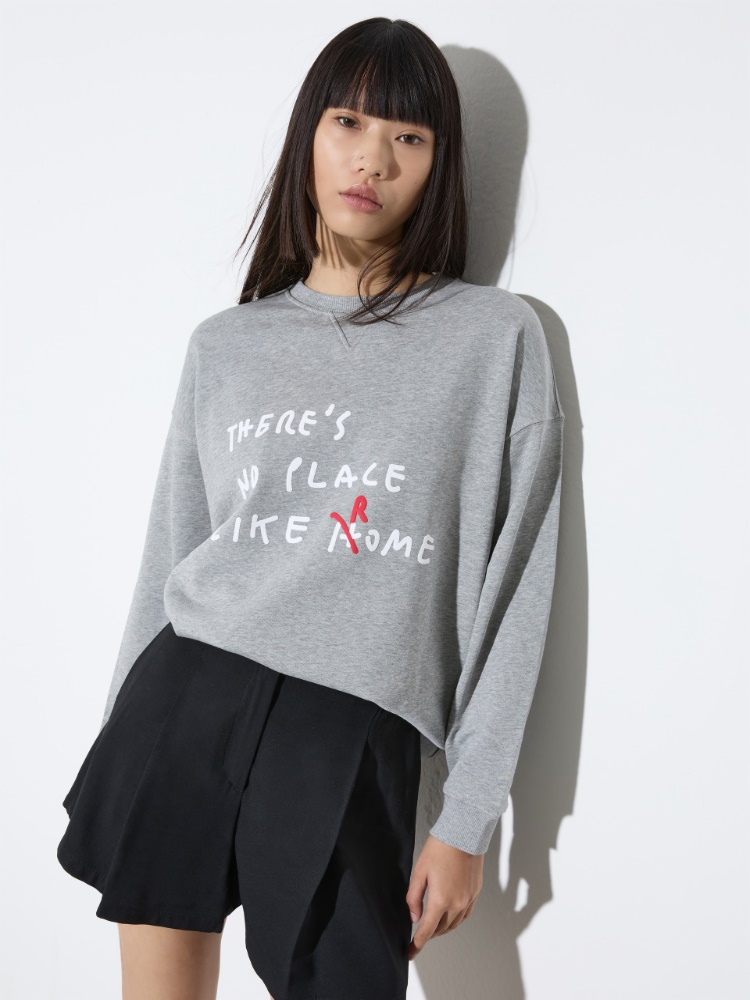 Cotton sweatshirt with lettering - MELANGE GREY - MAX&Co.