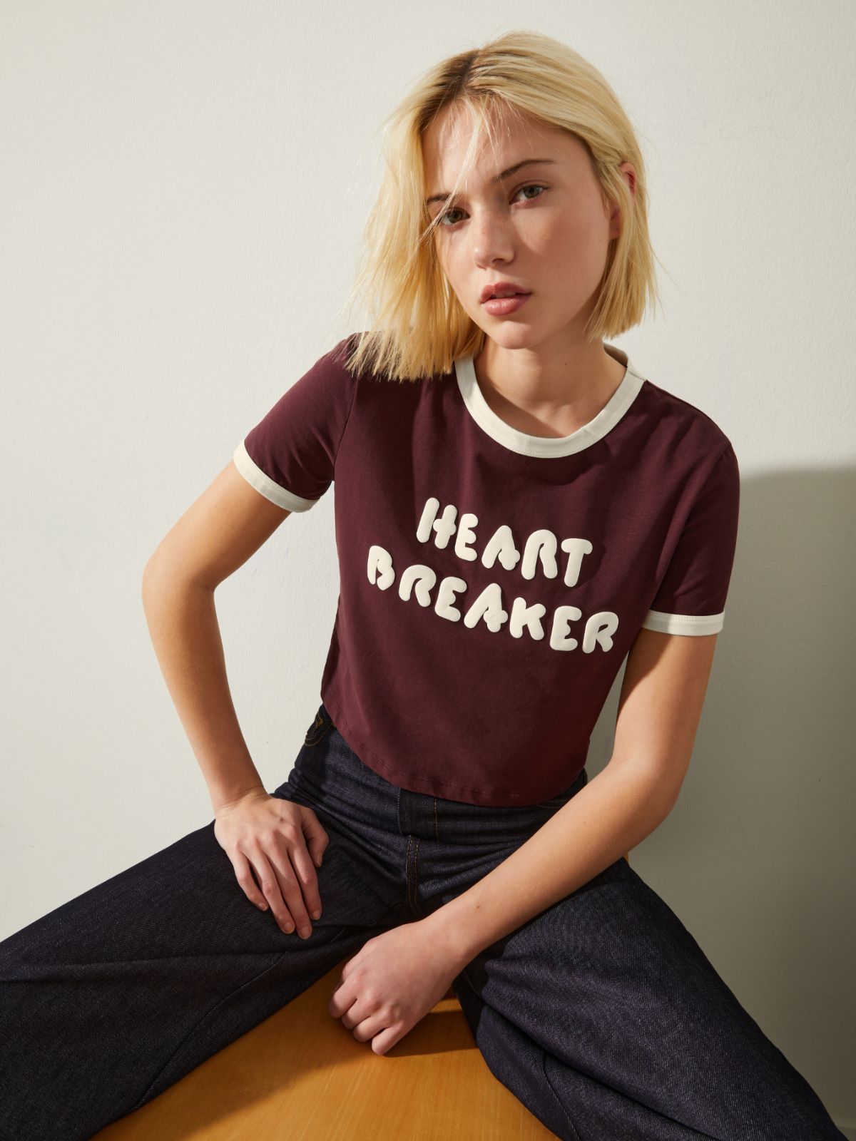 P. Terzini &Co.llaboration cropped T-shirt - WINE-COLOURED - MAX&Co.