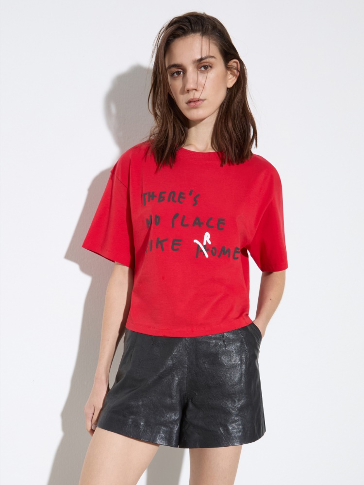 Boxy T-shirt with lettering - RED - MAX&Co.