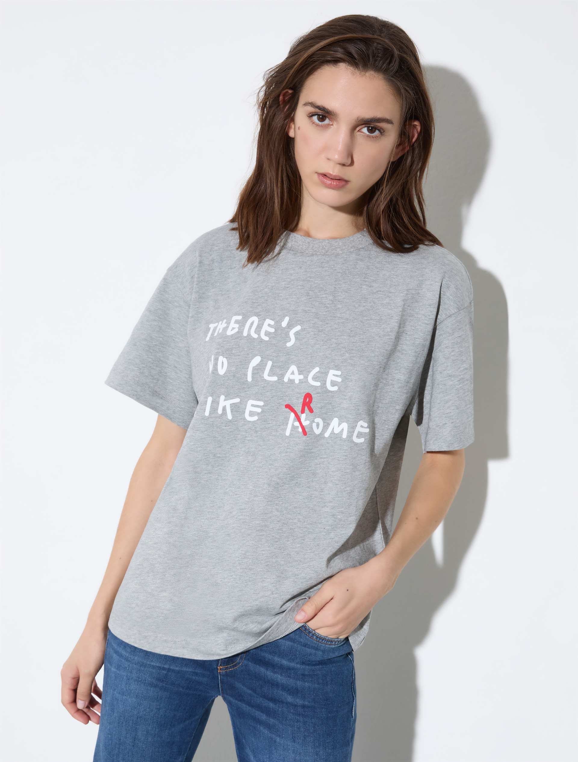 Cotton T-shirt with lettering, melange grey | MAX&Co. Cotton T-shirt with lettering - MELANGE GREY - MAX&Co.