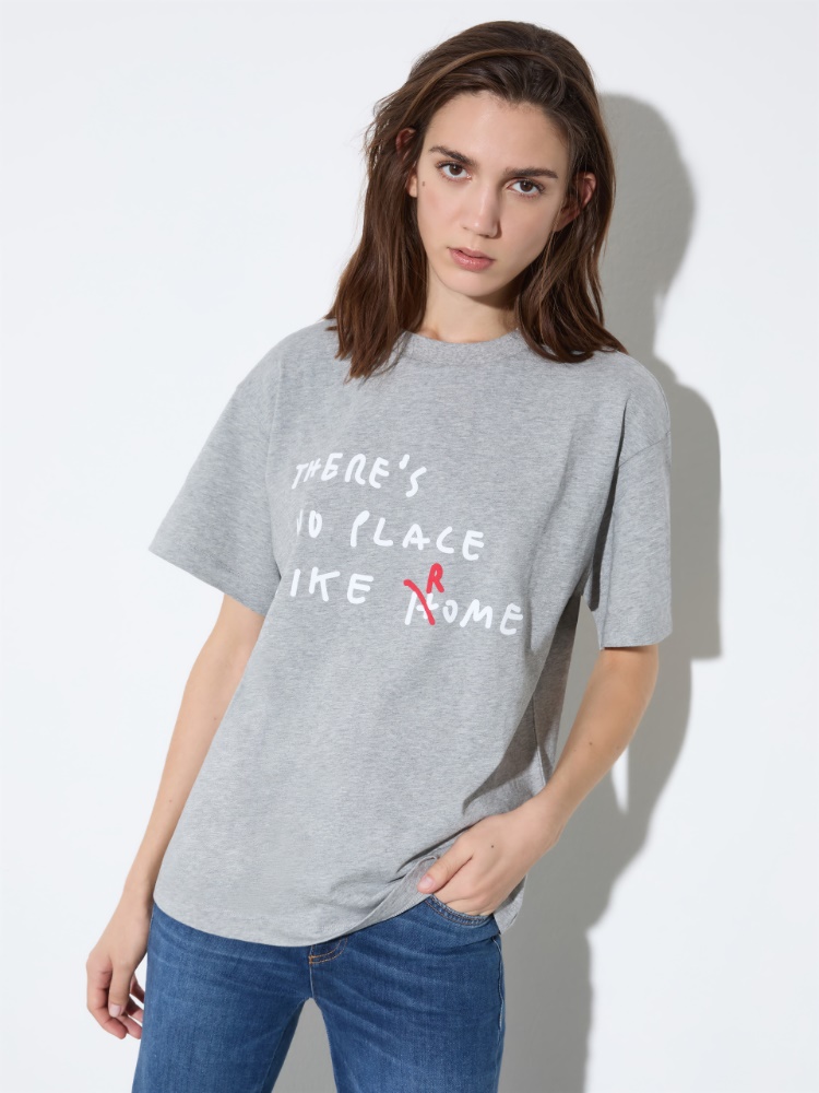 Cotton T-shirt with lettering - MELANGE GREY - MAX&Co.