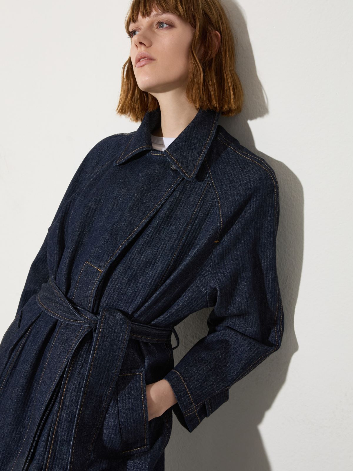 Textured denim trench coat - NAVY - MAX&Co. - 3