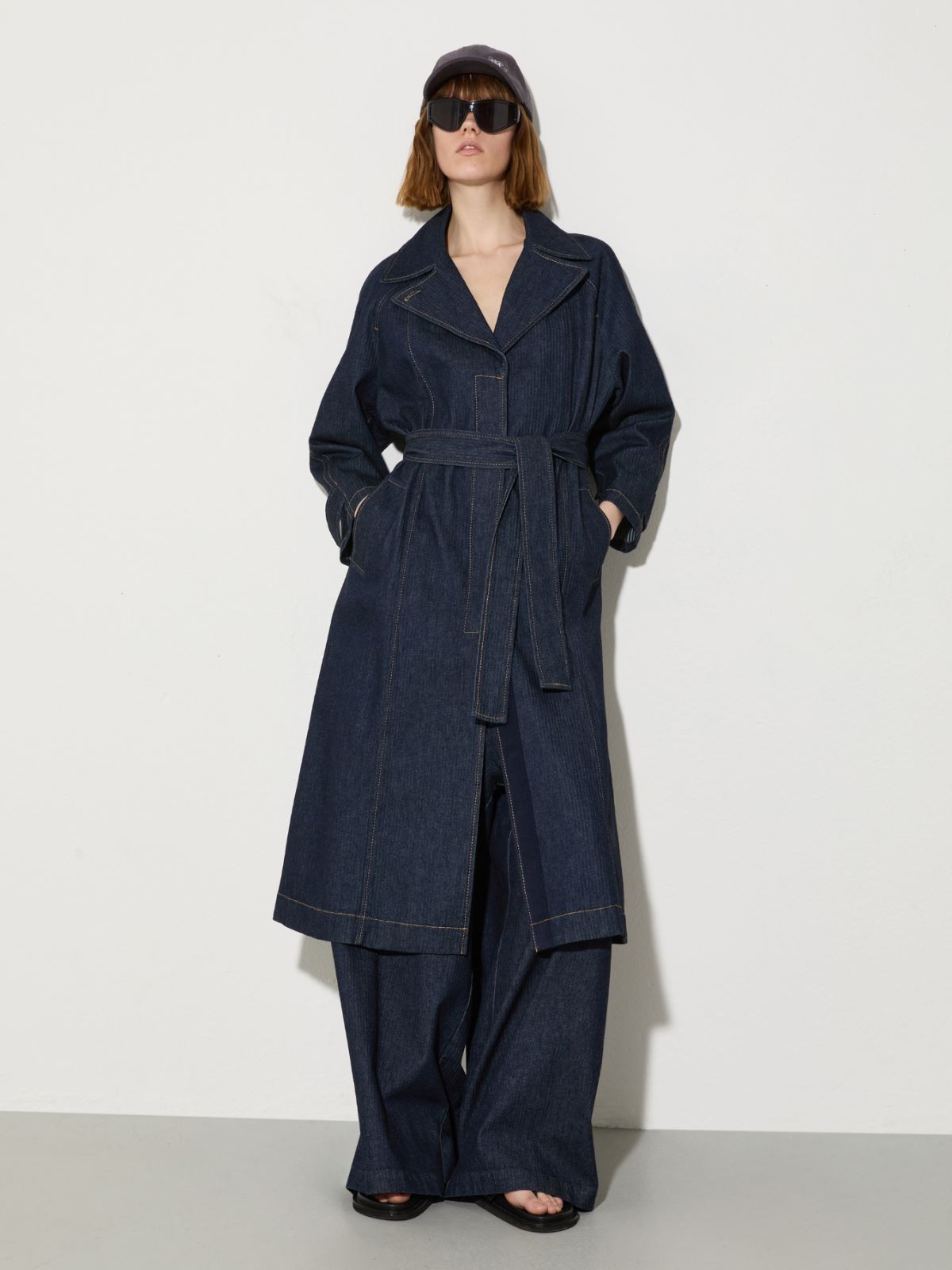 Textured denim trench coat - NAVY - MAX&Co. - 4