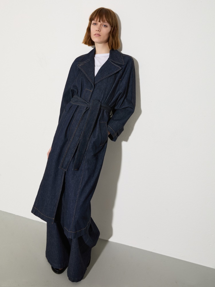 Textured denim trench coat - NAVY - MAX&Co.