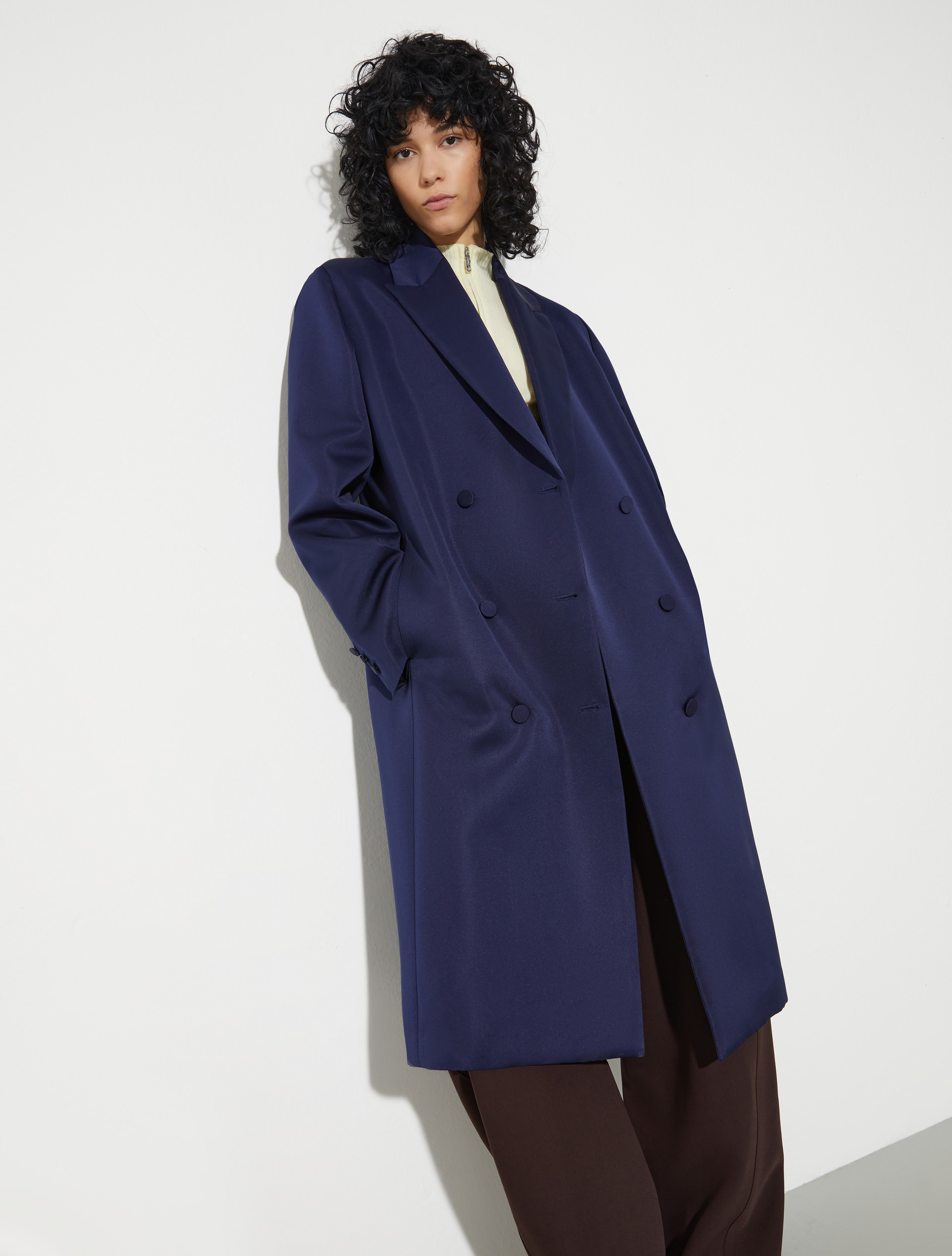 Double-breasted satin coat, navy | MAX&Co. Double-breasted satin coat - NAVY - MAX&Co.