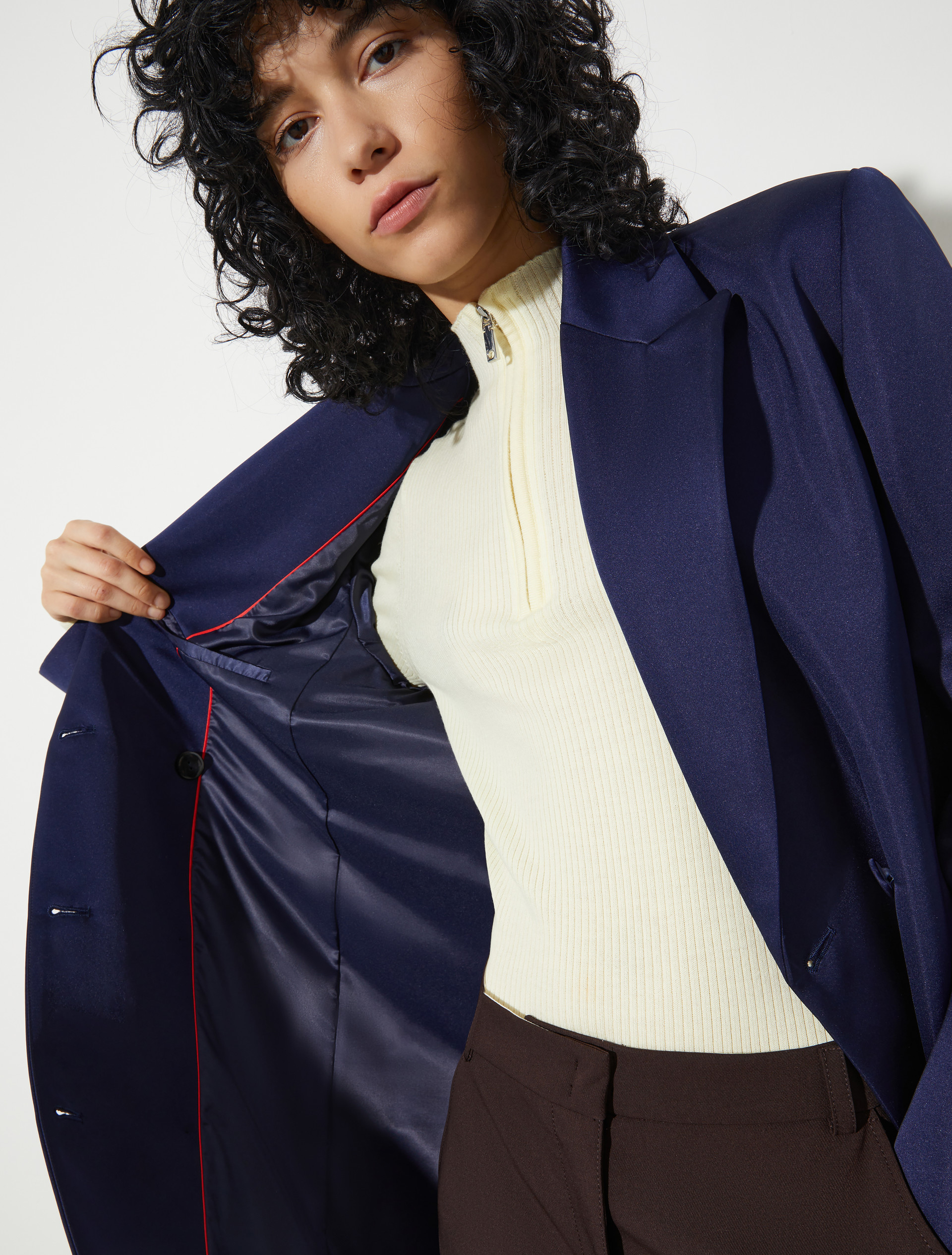 Double-breasted satin coat, navy | MAX&Co. Double-breasted satin coat - NAVY - MAX&Co. - 6