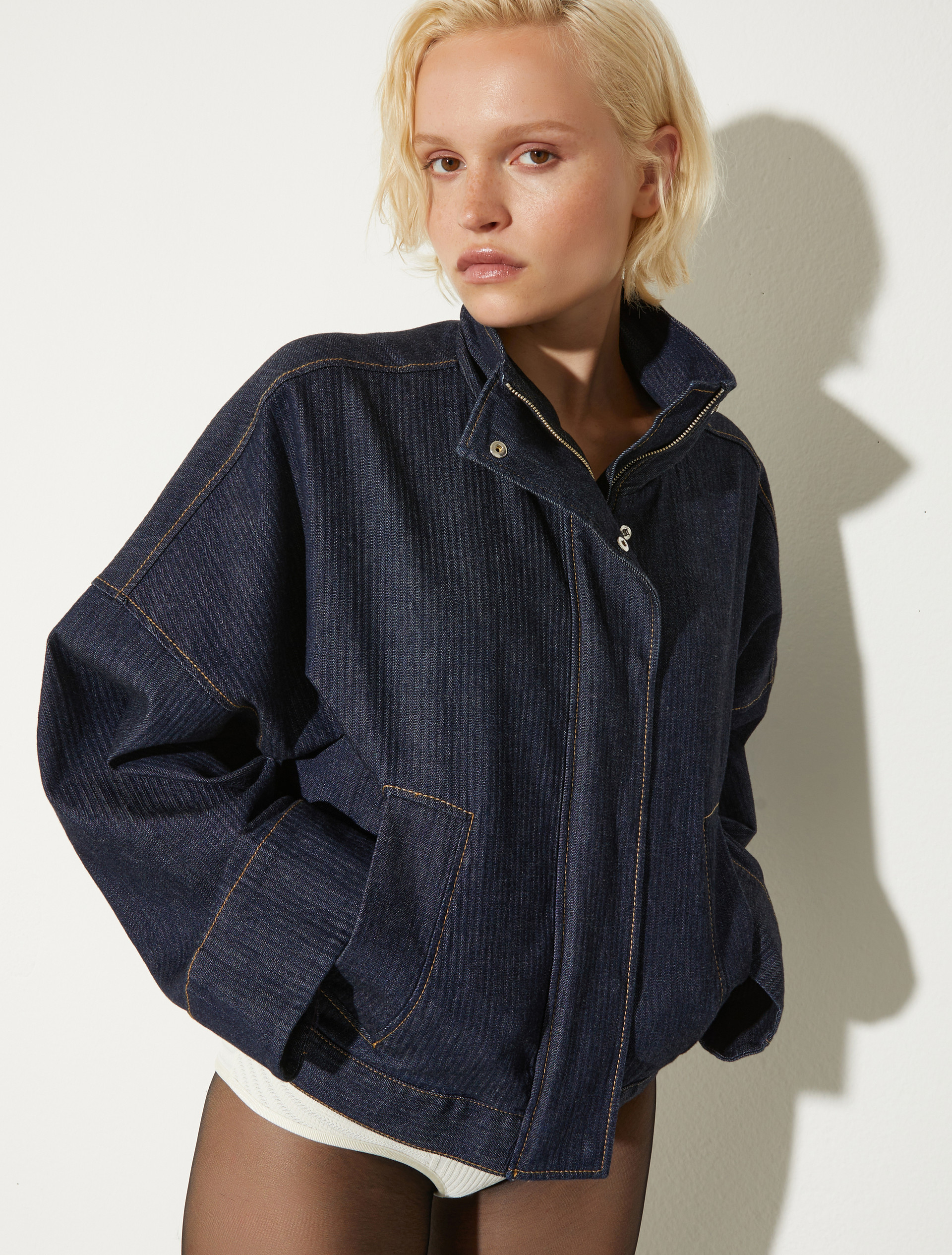 Textured denim bomber jacket - NAVY - MAX&Co. - 6