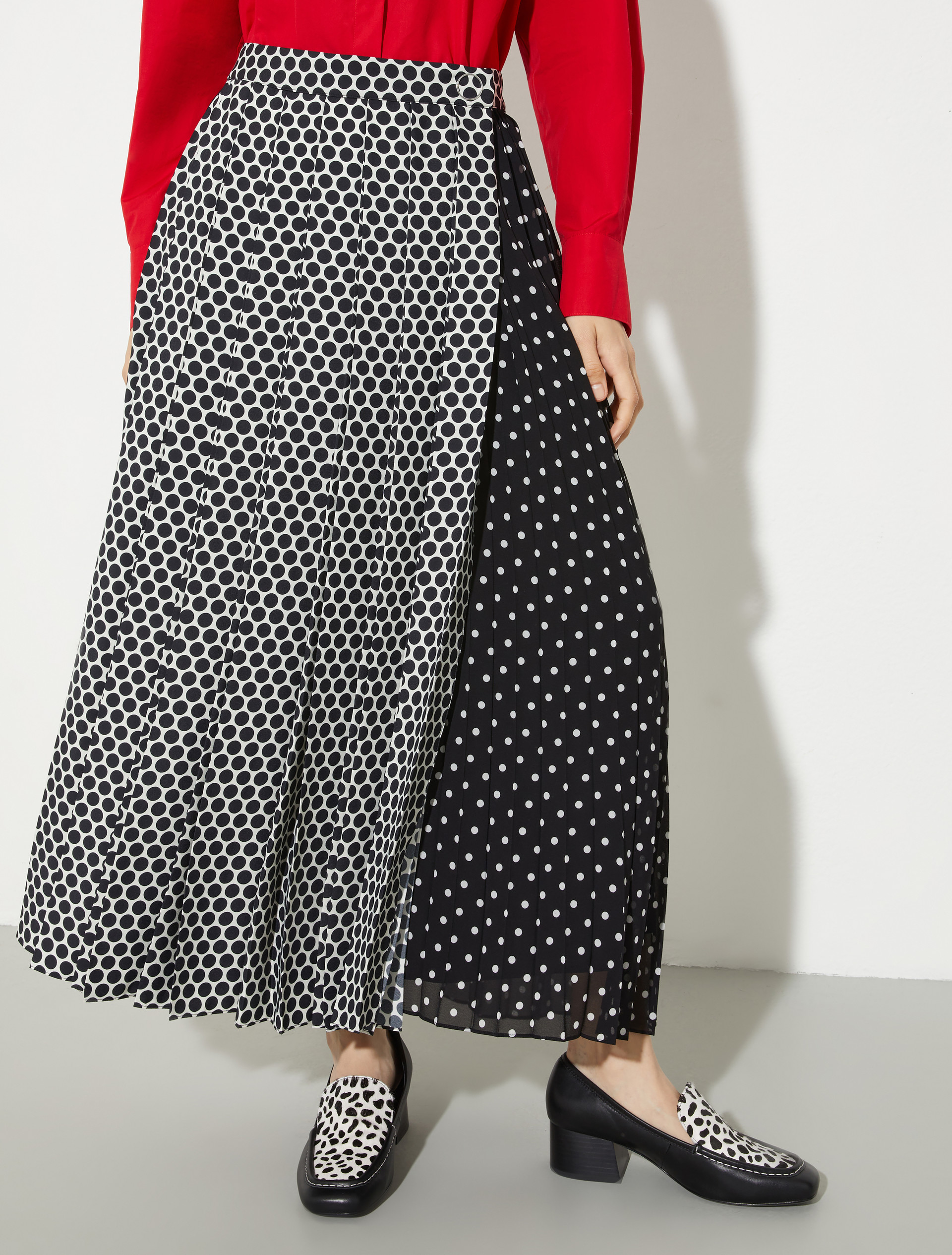 Pleated polka-dot wrap skirt - BLACK - MAX&Co.