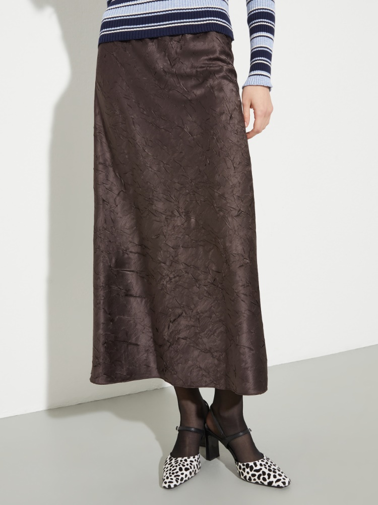 Crinkled satin midi skirt Crinkled satin midi skirt - CHOCOLATE - MAX&Co.