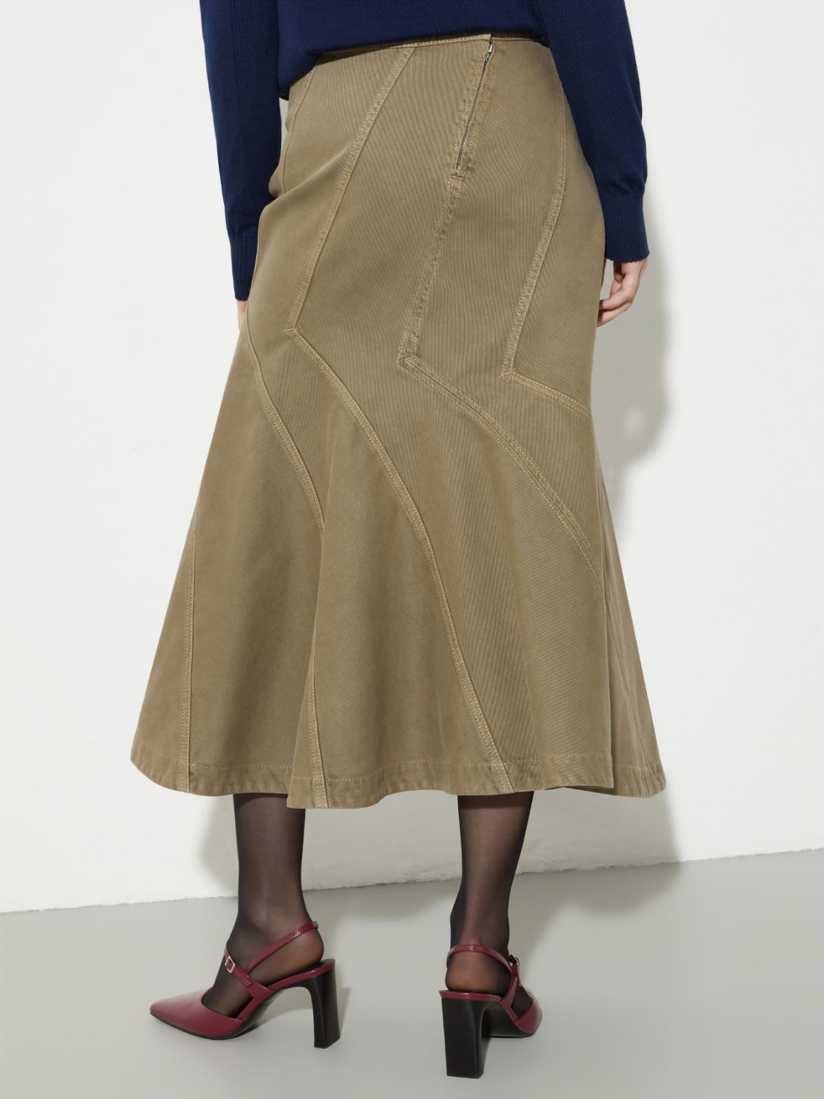 Flared cotton-drill midi skirt - KAKI - MAX&Co. - 2