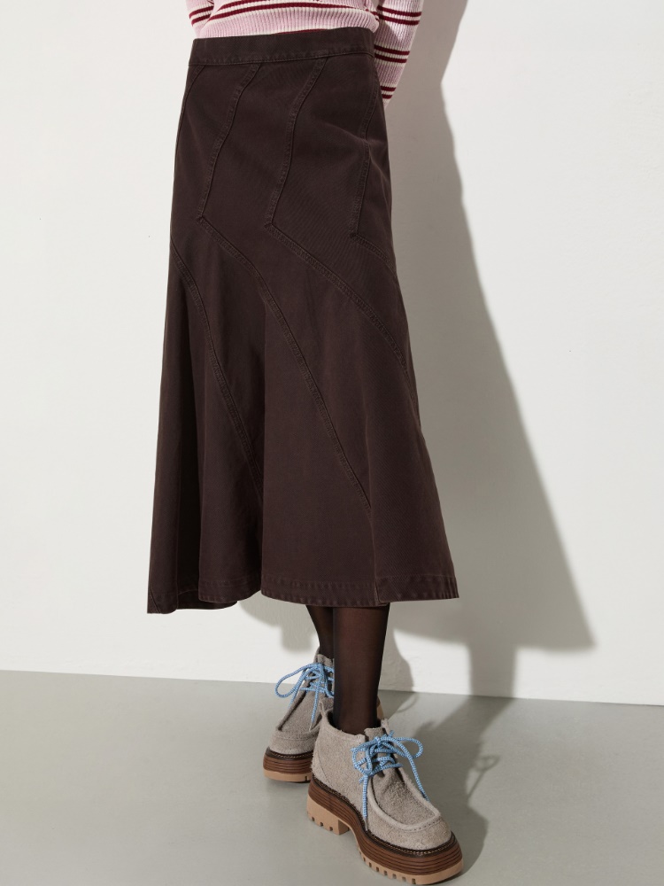 Flared cotton-drill midi skirt Flared cotton-drill midi skirt - CHOCOLATE - MAX&Co.