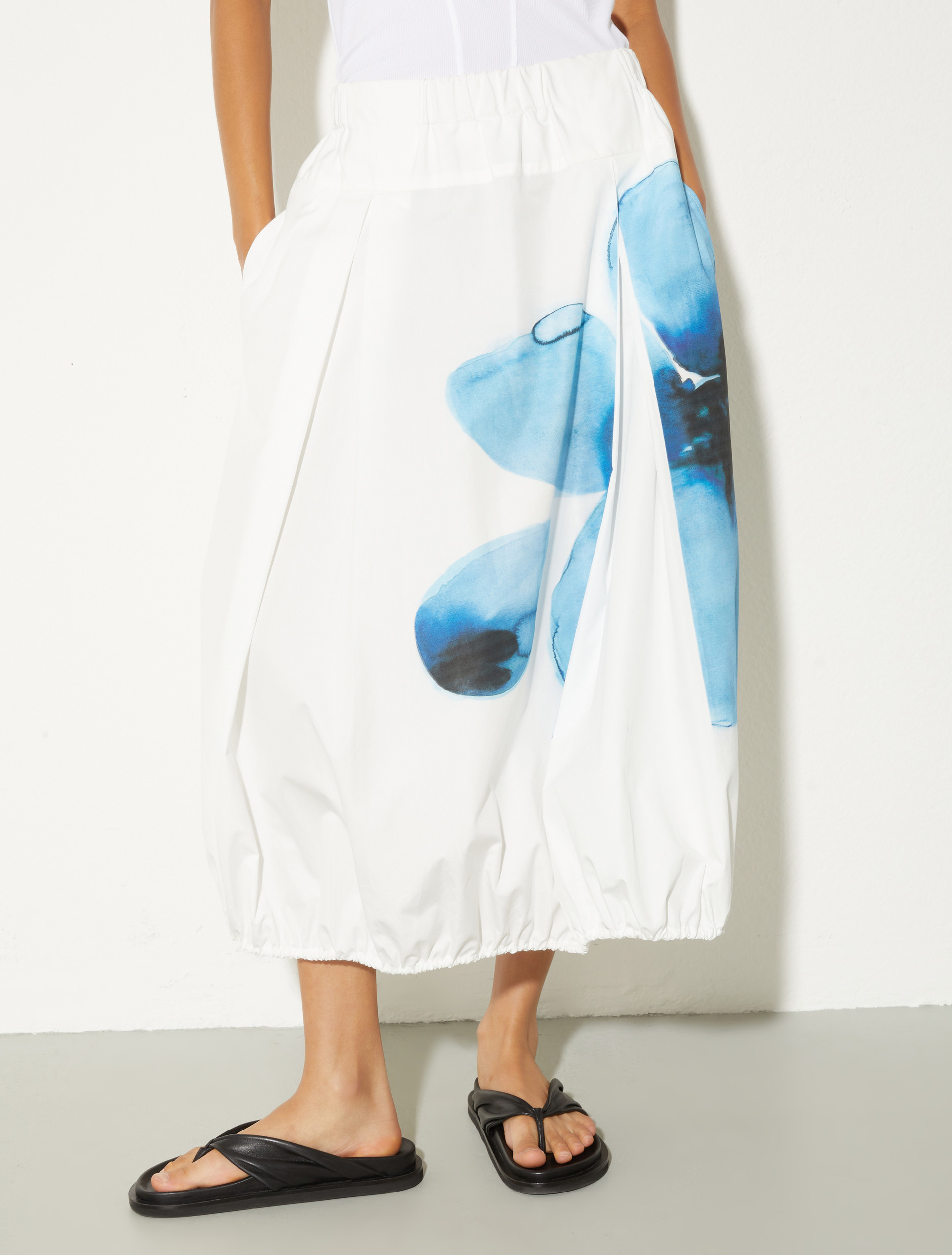 Cotton-poplin balloon midi skirt - CREAM - MAX&Co.