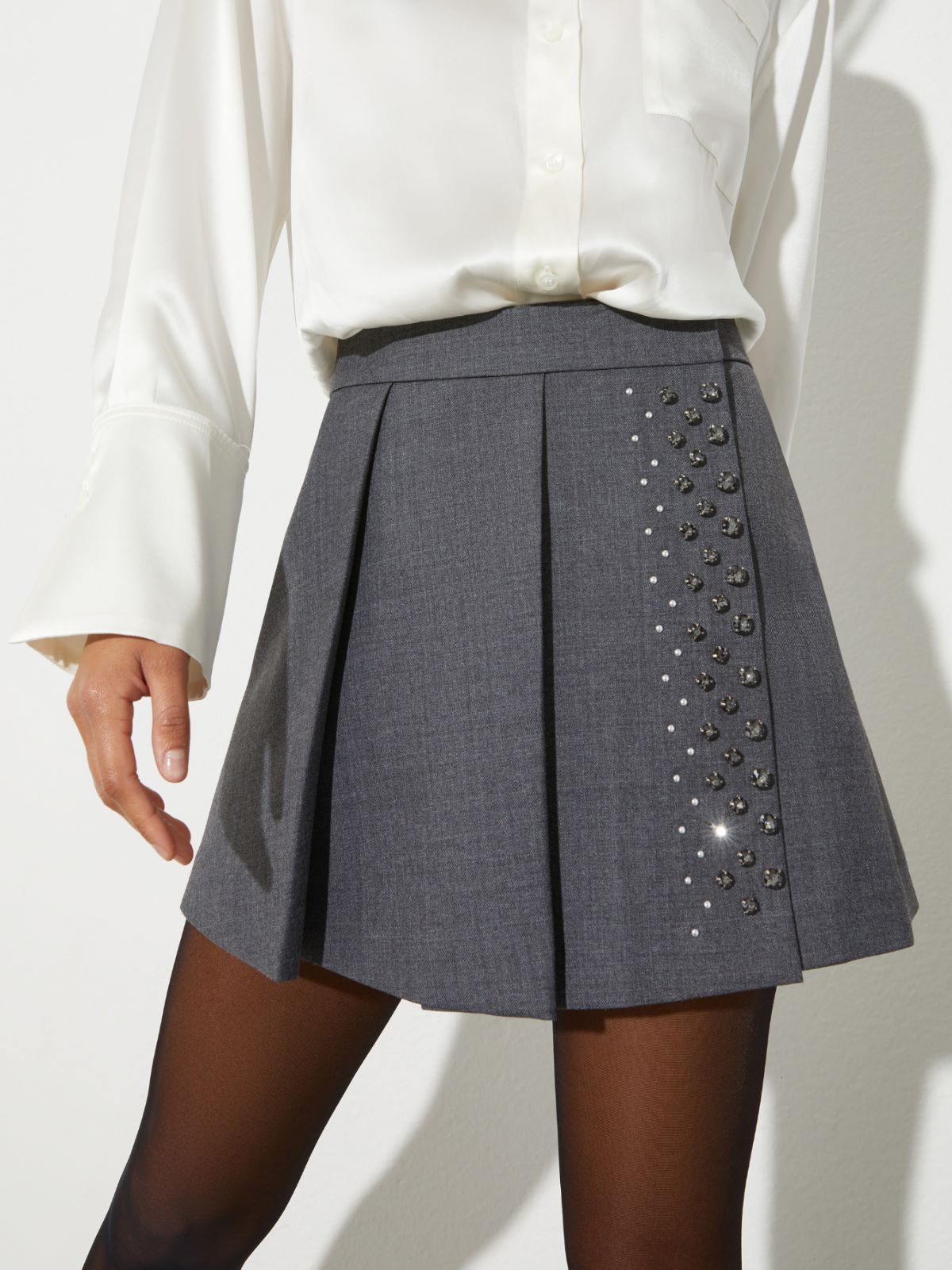 Rhinestone grisaille mini skirt, grey | MAX&Co. Rhinestone grisaille mini skirt - GREY - MAX&Co. - 3