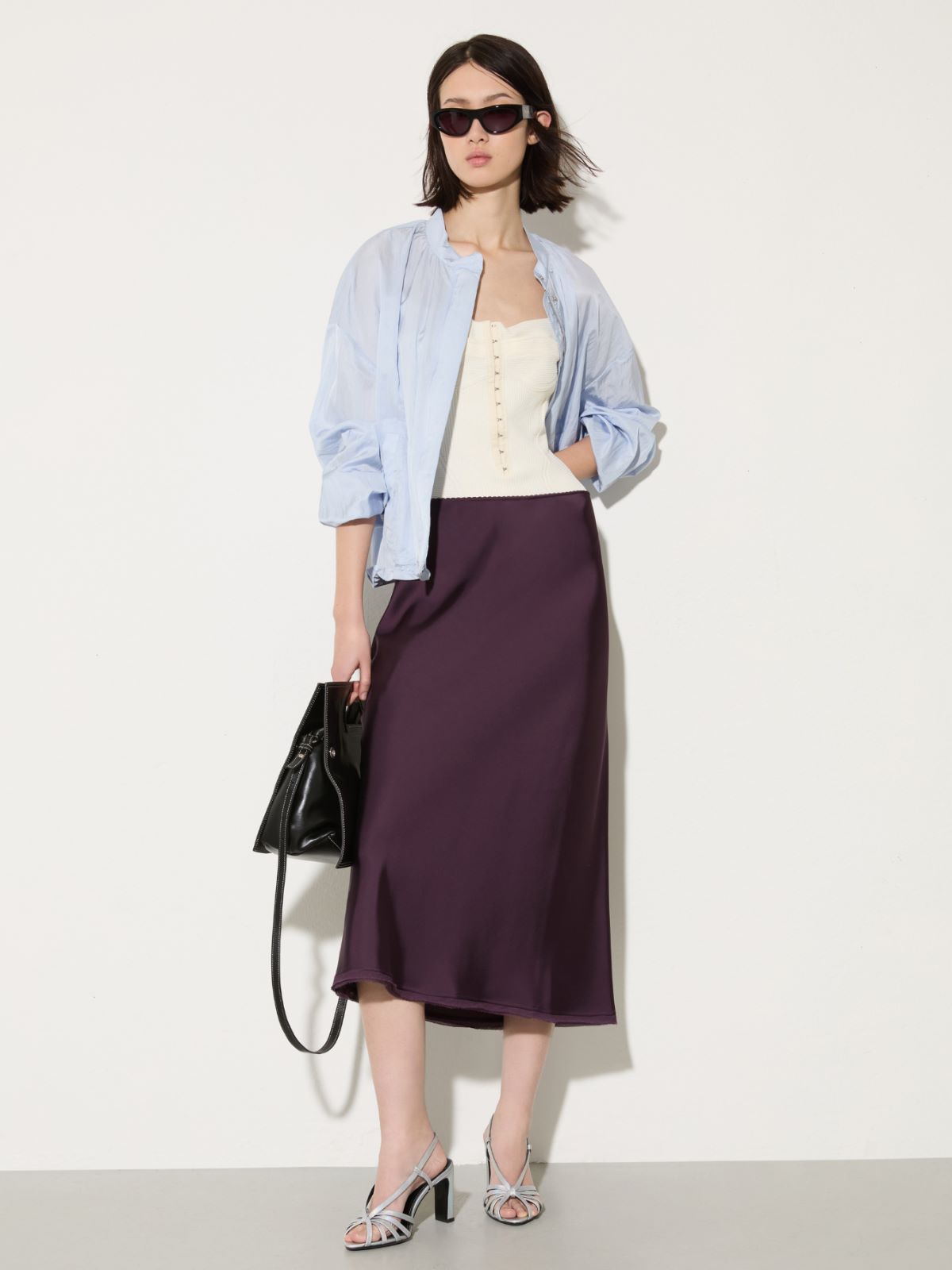 Fluid satin midi skirt - AUBERGINE - MAX&Co. - 4