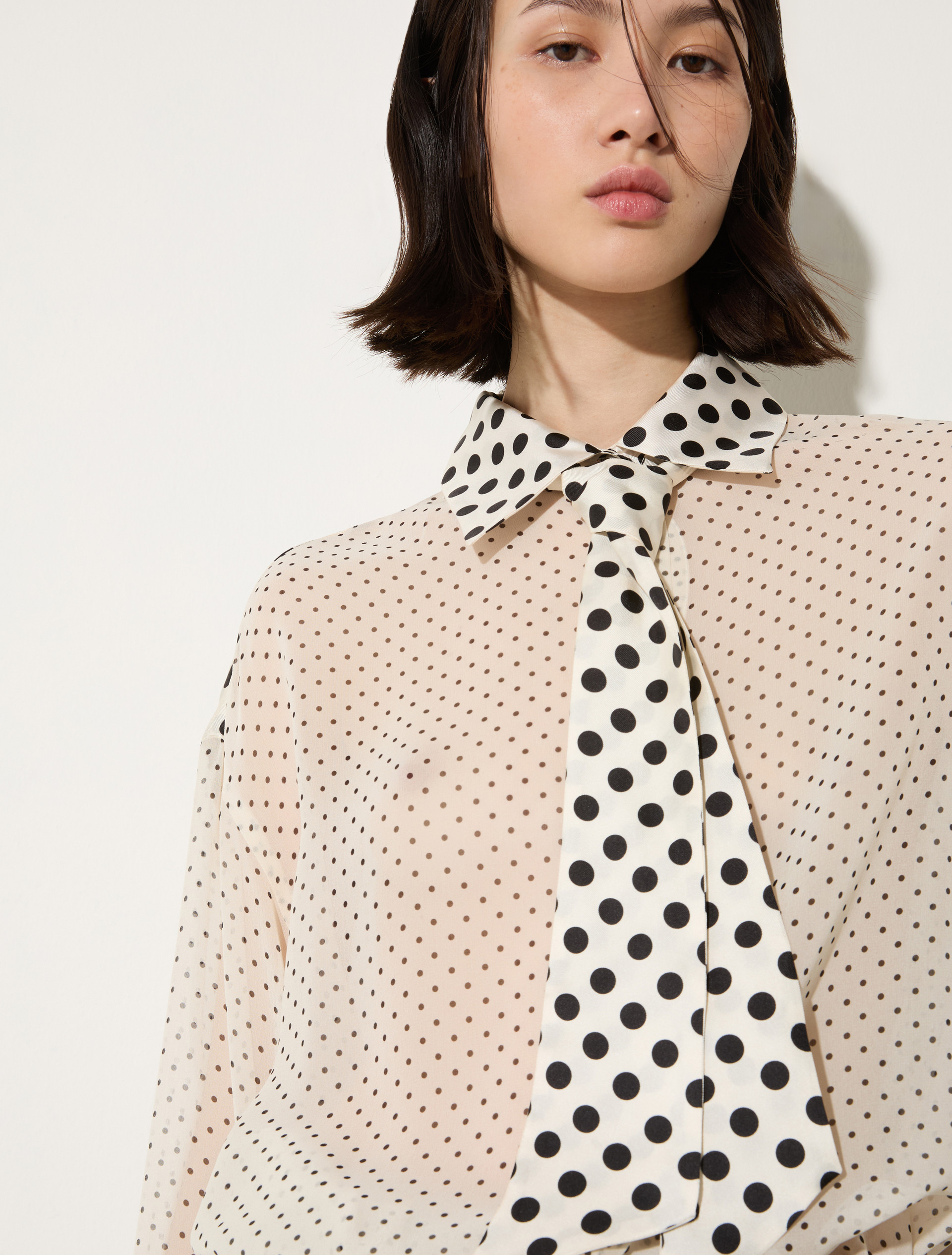 Polka-dot silk-georgette shirt - WHITE - MAX&Co. - 6