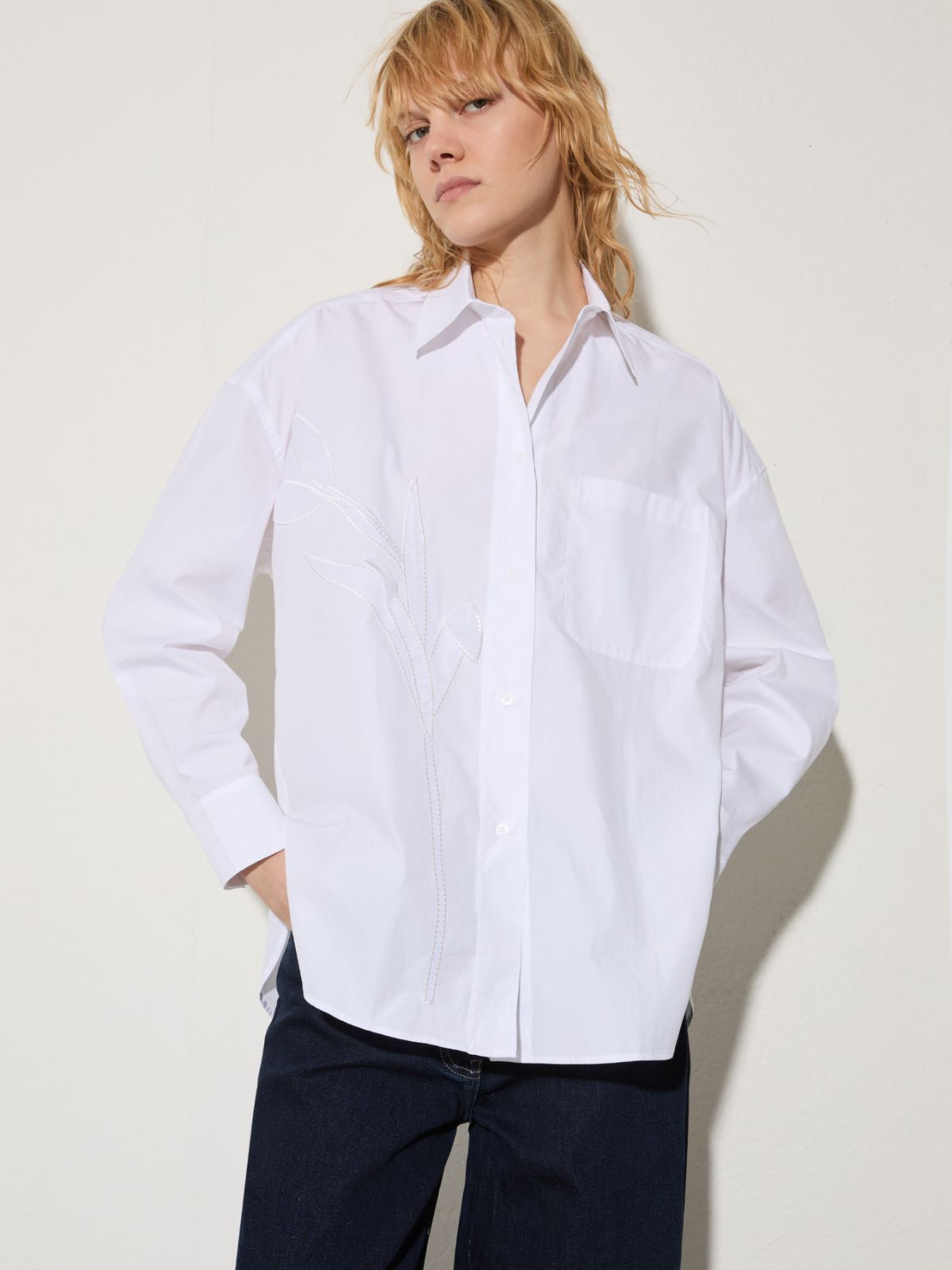 Embroidered poplin shirt, optical white | MAX&Co. Embroidered poplin shirt - OPTICAL WHITE - MAX&Co.