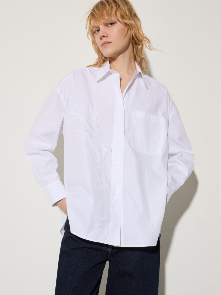 Embroidered poplin shirt - OPTICAL WHITE - MAX&Co.