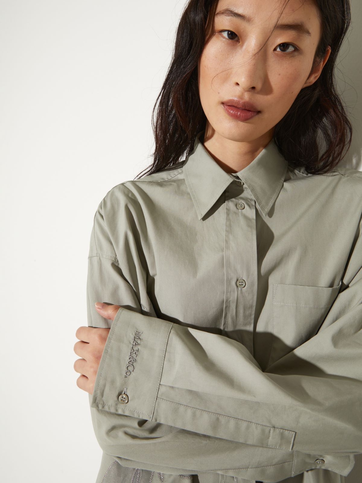 Embroidered poplin shirt, sage | MAX&Co. Embroidered poplin shirt - SAGE - MAX&Co. - 6