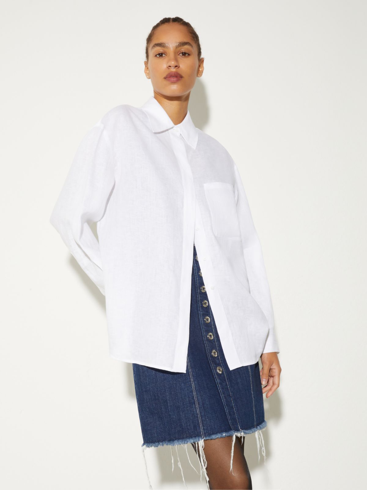 Oversized pure linen shirt - WHITE - MAX&Co.