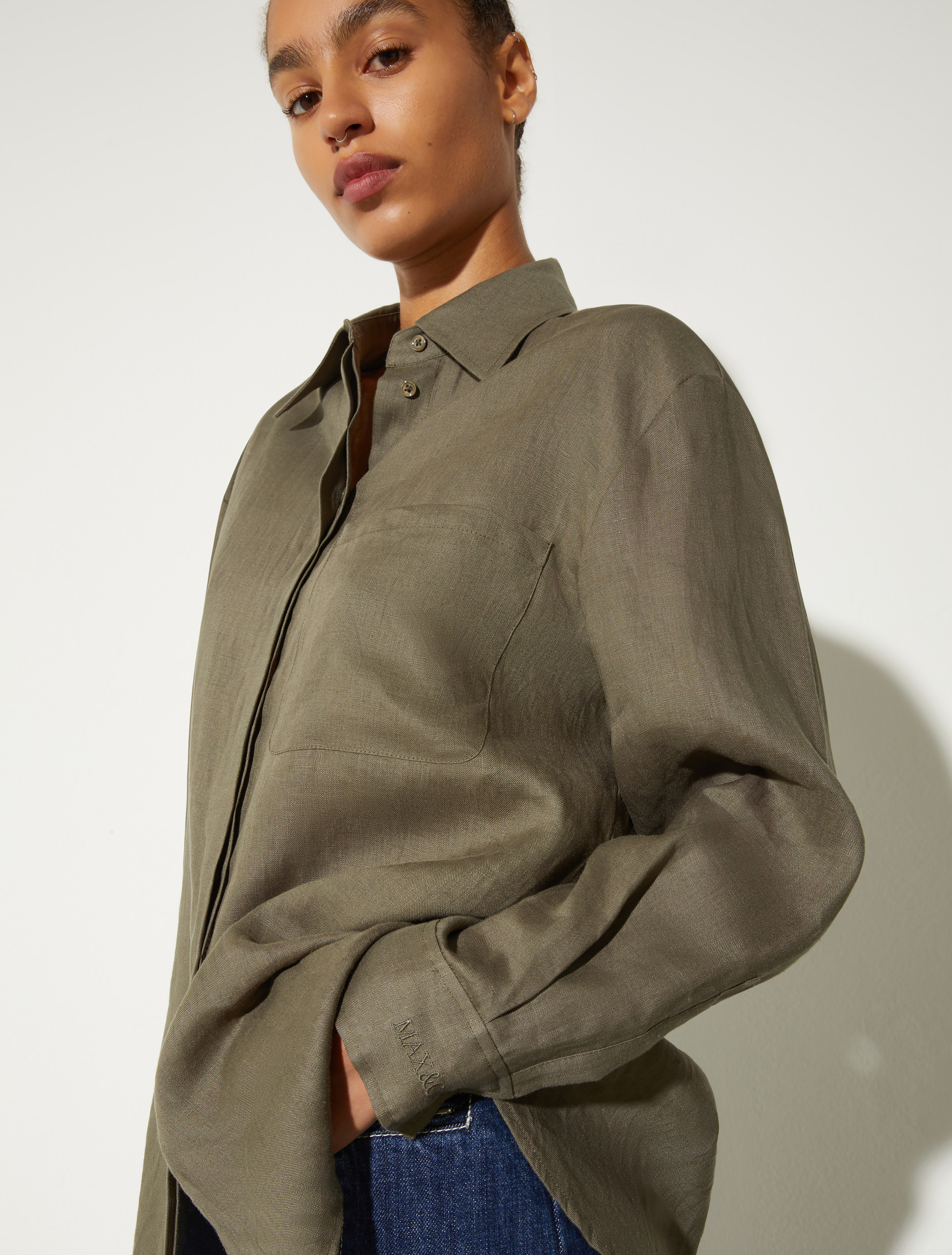 Oversized pure linen shirt - KAKI - MAX&Co. - 3