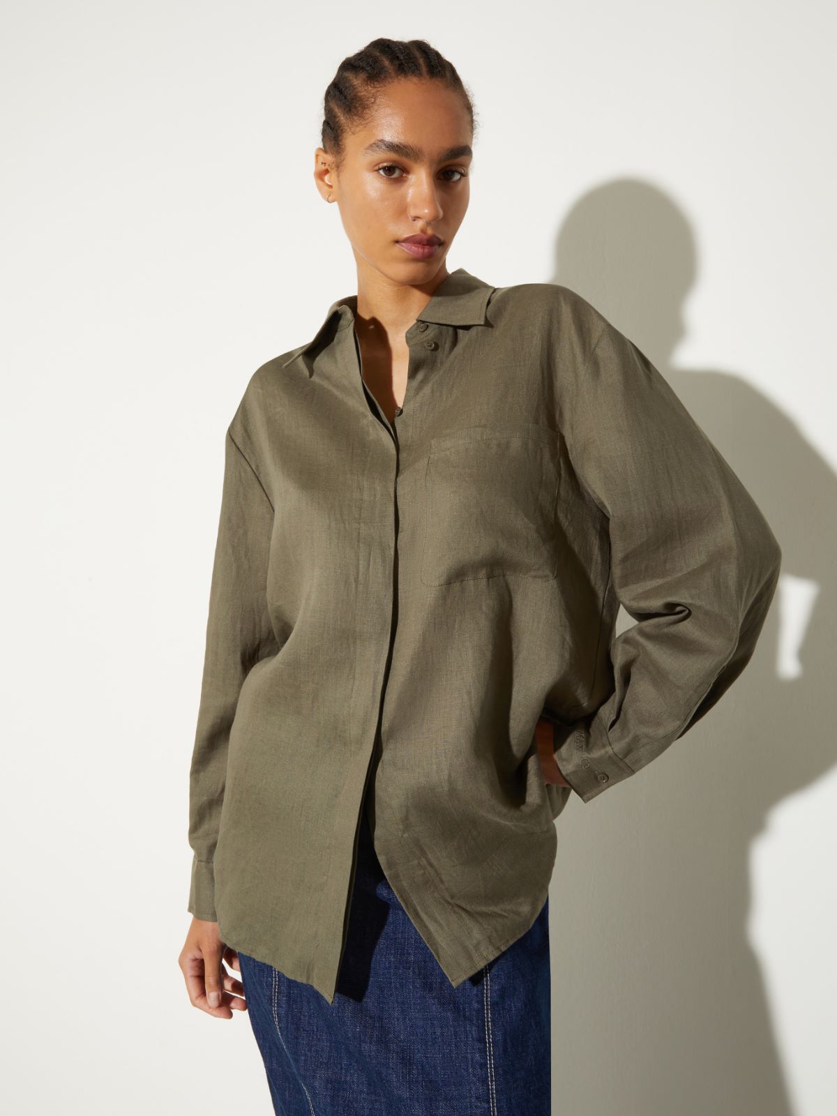 Oversized pure linen shirt - KAKI - MAX&Co.