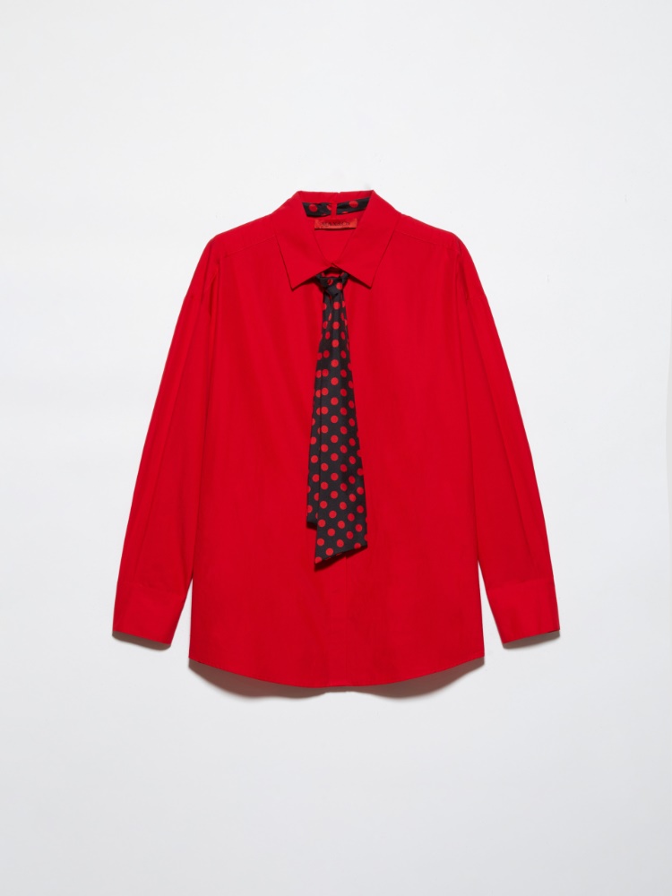 Cotton-poplin shirt with tie - RED - MAX&Co.