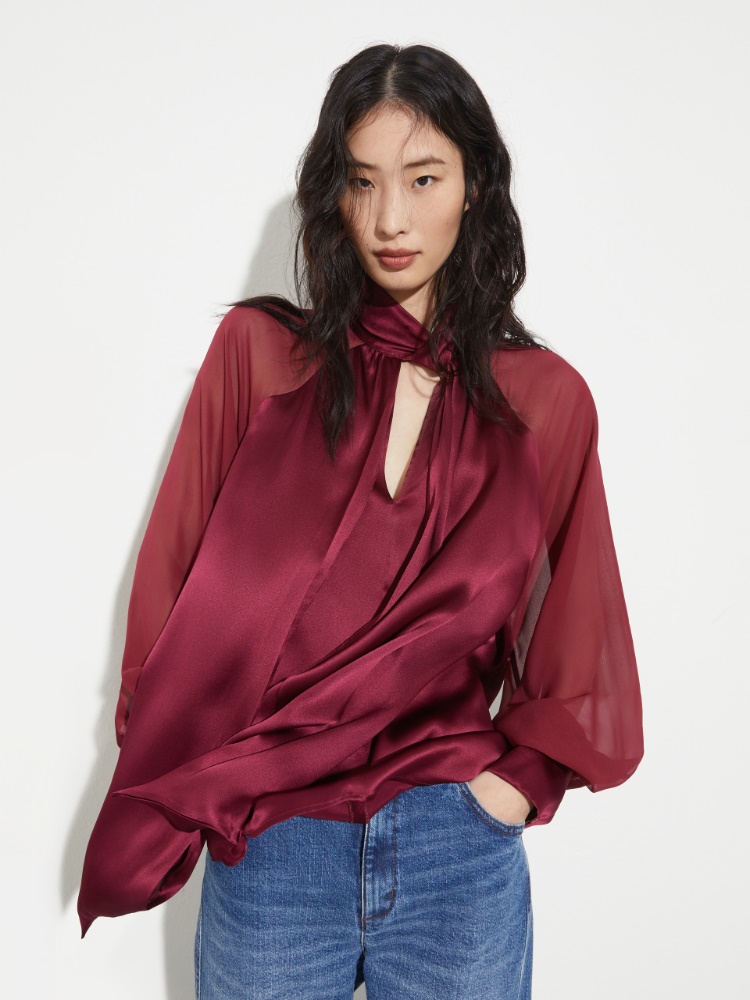 Silk satin and georgette blouse - CHERRY - MAX&Co.