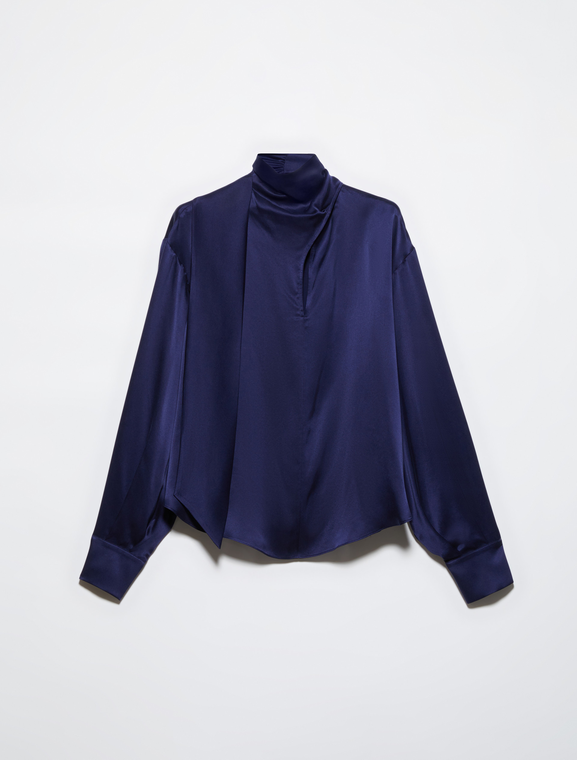 Scarf-detailed silk-satin blouse, navy | MAX&Co. Scarf-detailed silk-satin blouse - NAVY - MAX&Co. - 5