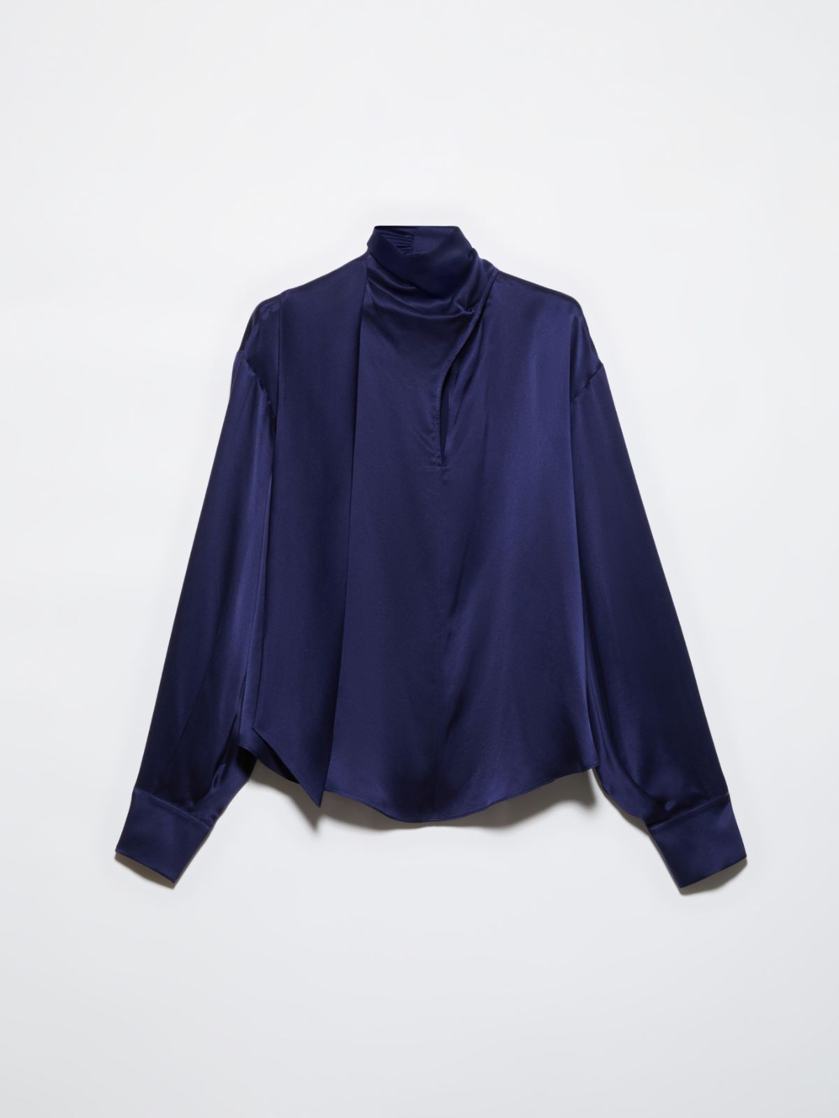 Scarf-detailed silk-satin blouse, navy | MAX&Co. Scarf-detailed silk-satin blouse - NAVY - MAX&Co. - 5