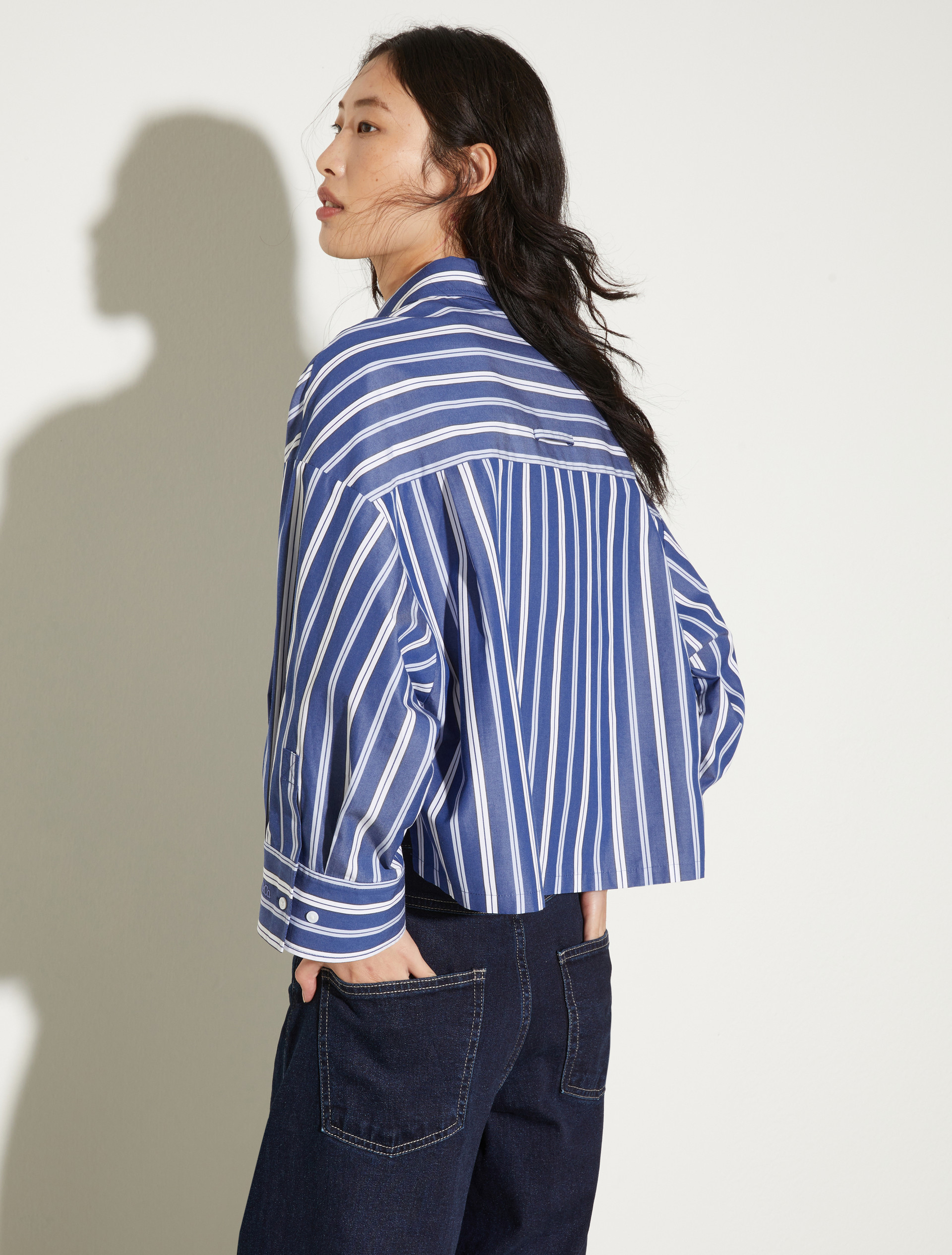 Cropped cotton-poplin shirt, navy | MAX&Co. Cropped cotton-poplin shirt - NAVY - MAX&Co. - 2