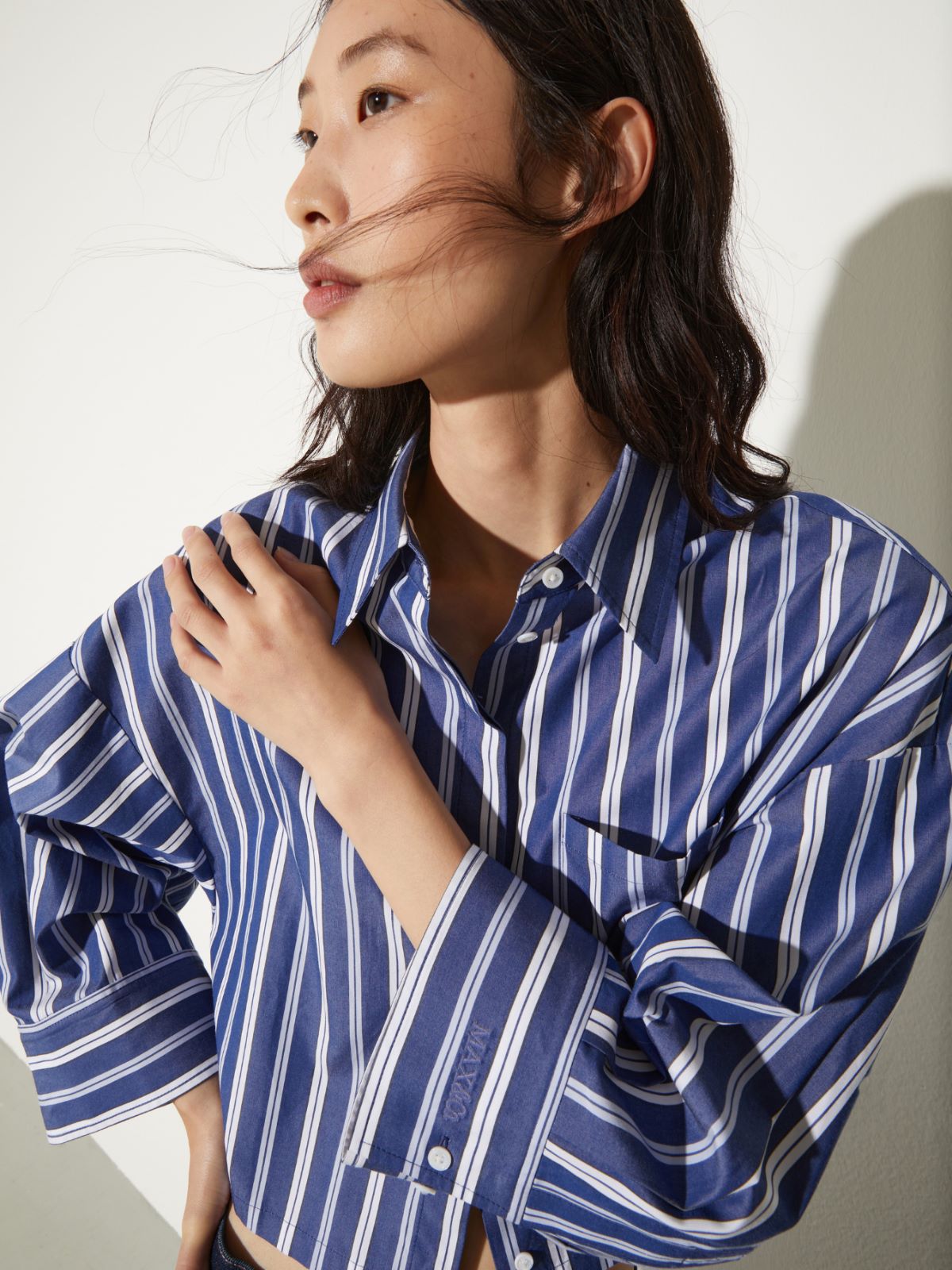 Cropped cotton-poplin shirt, navy | MAX&Co. Cropped cotton-poplin shirt - NAVY - MAX&Co. - 3
