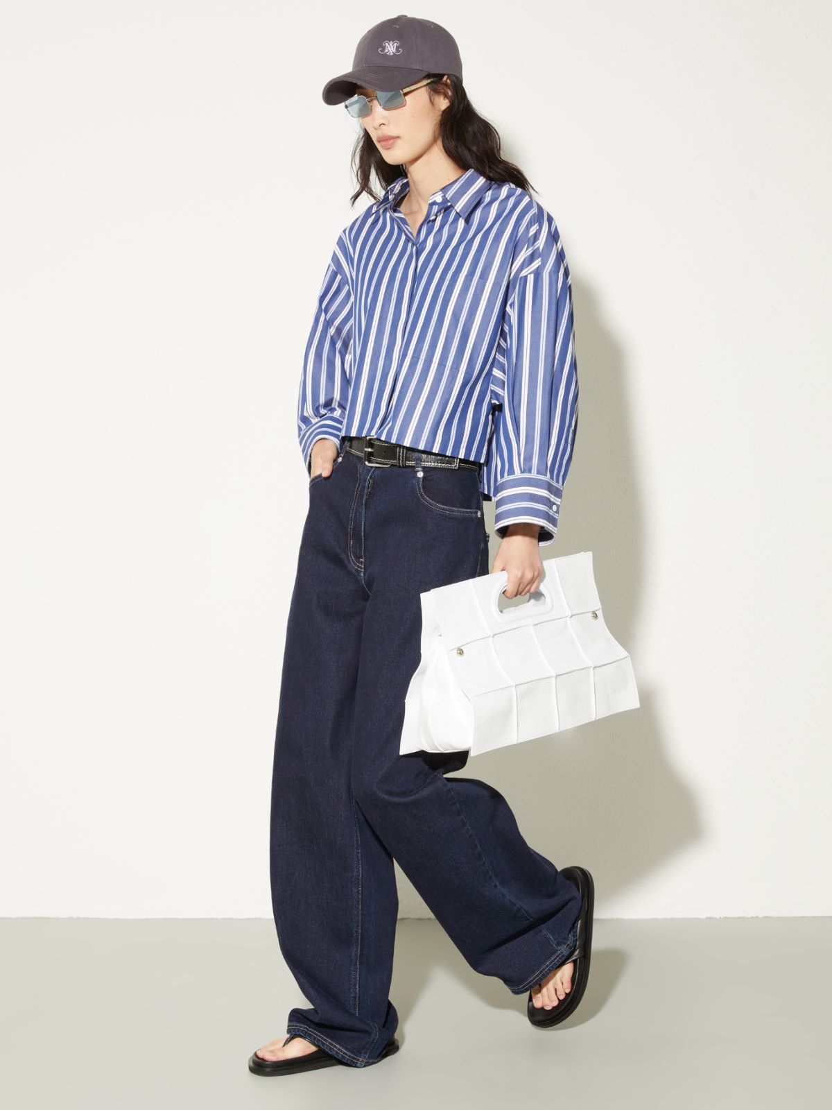 Cropped cotton-poplin shirt, navy | MAX&Co. Cropped cotton-poplin shirt - NAVY - MAX&Co. - 4