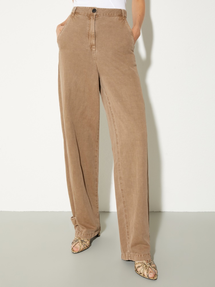 Barrel-leg twill trousers - COCOA - MAX&Co.