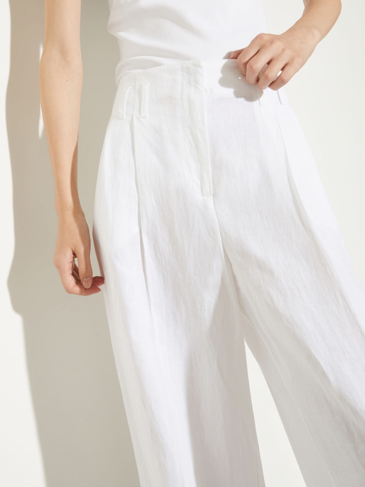 Wide-leg linen trousers - WHITE - MAX&Co. - 3