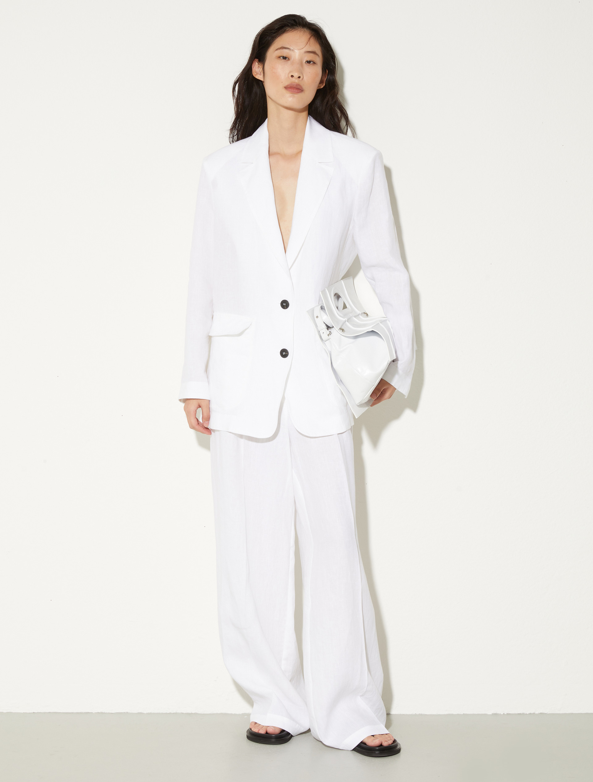 Wide-leg linen trousers - WHITE - MAX&Co. - 4