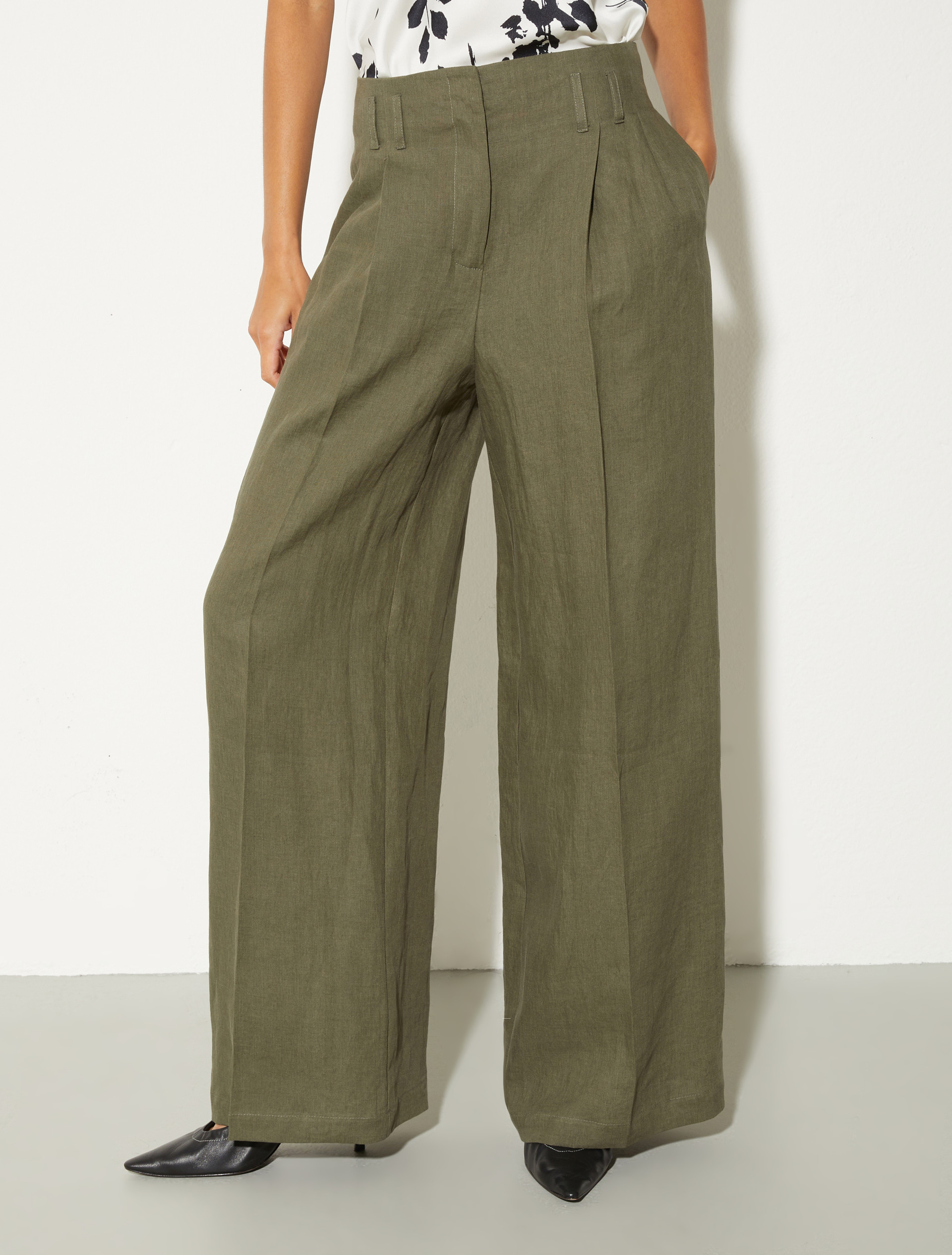 Wide-leg linen trousers - KAKI - MAX&Co.