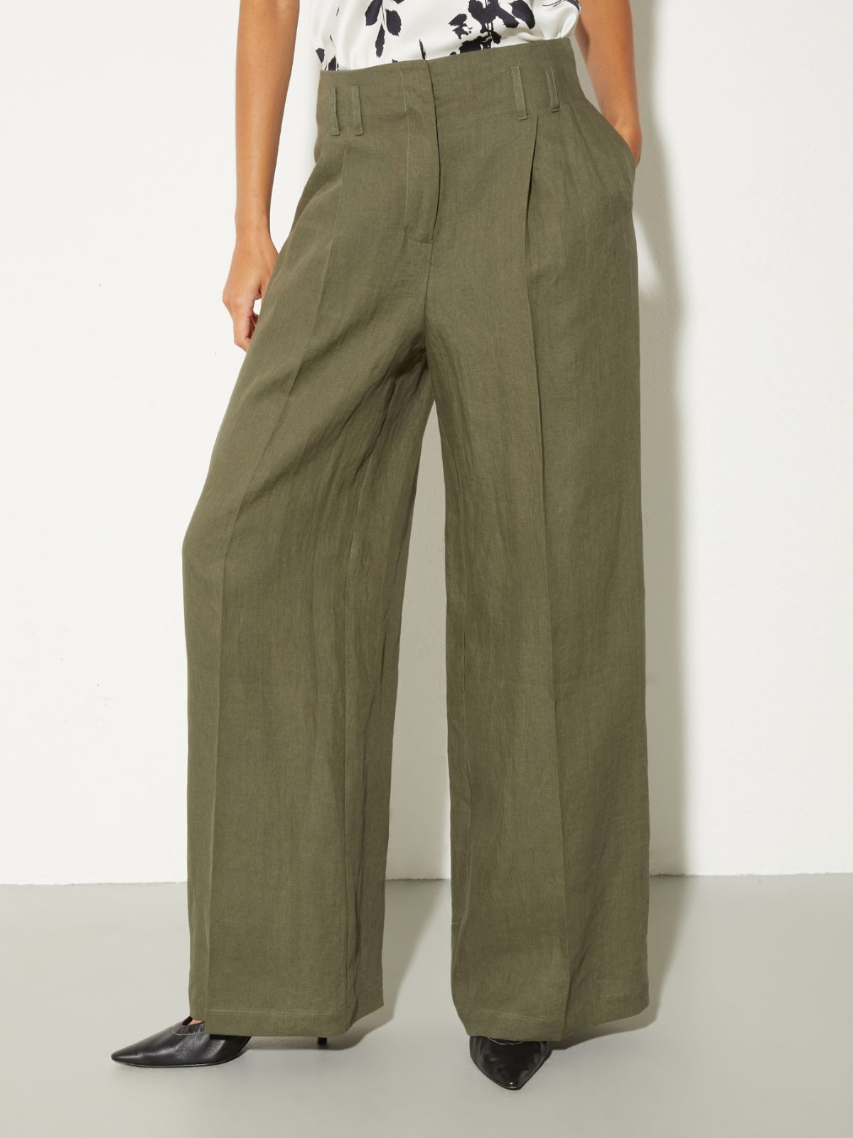 Wide-leg linen trousers - KAKI - MAX&Co.