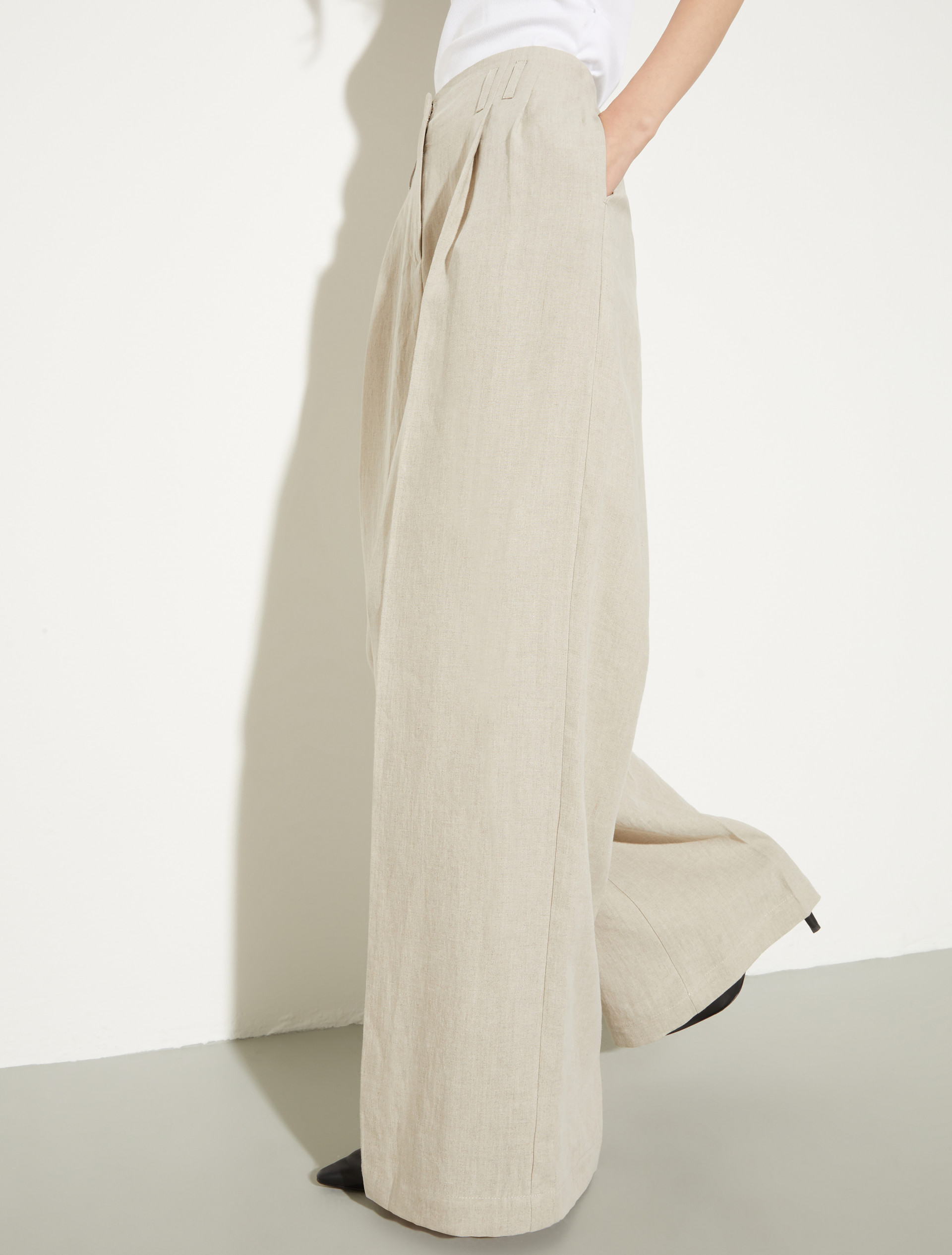 Wide-leg linen trousers - OFF-WHITE - MAX&Co. - 3