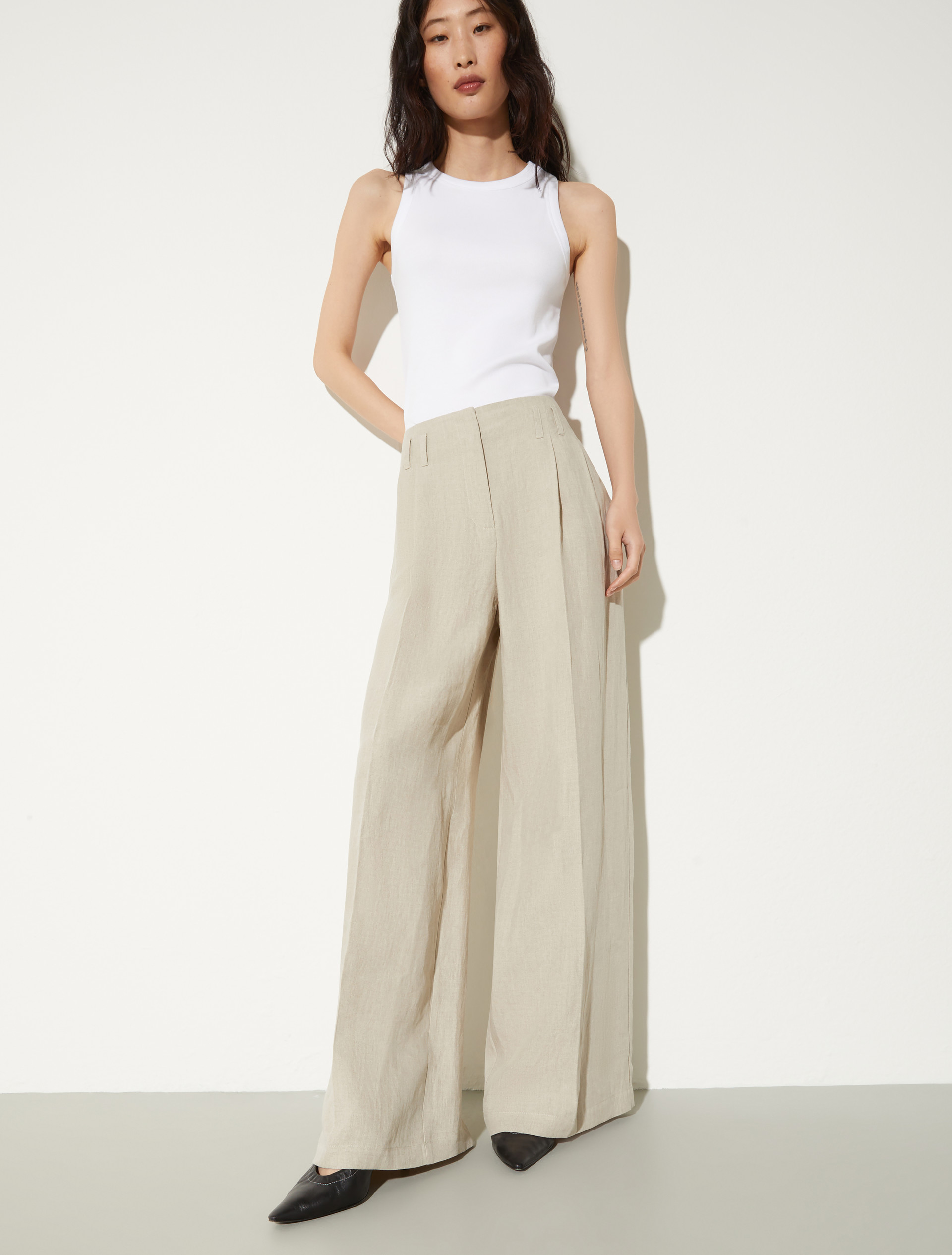 Wide-leg linen trousers - OFF-WHITE - MAX&Co.