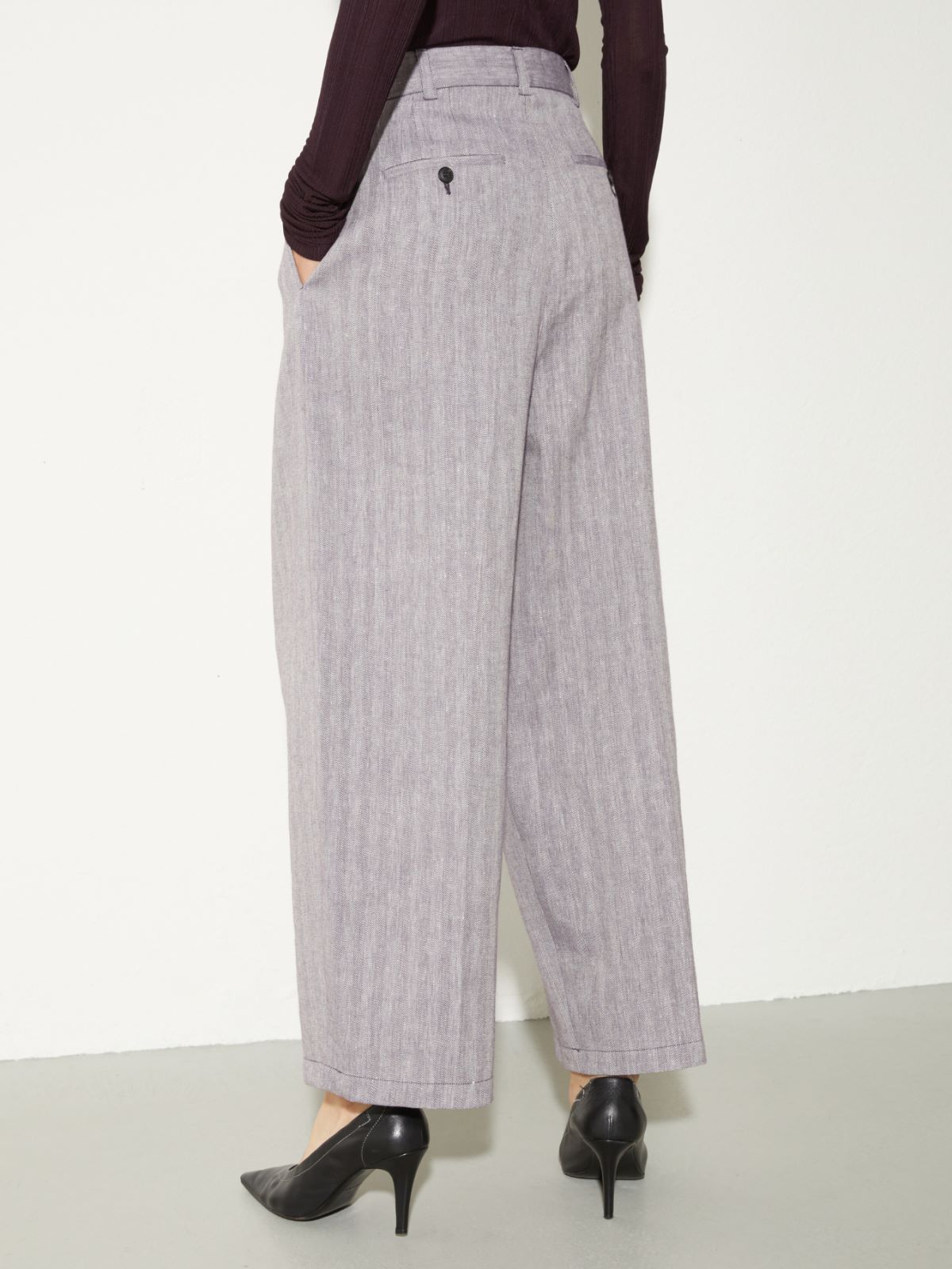 Wide-leg linen and cotton trousers - AUBERGINE - MAX&Co.
